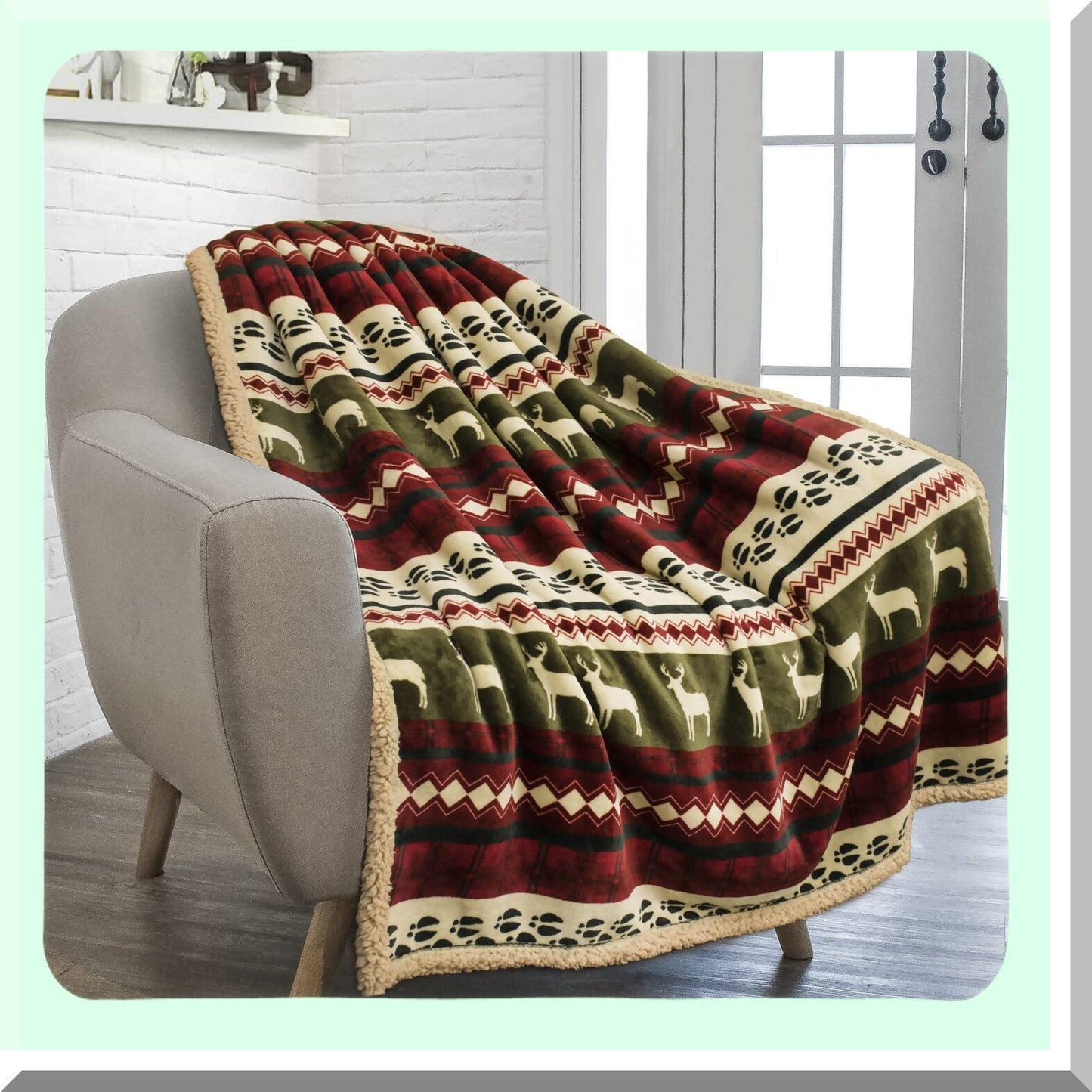 CozyReindeer Sherpa Fleece Throw - Plush Reversible Winter Cabin Blanket for Sofa & Couch, 50x60