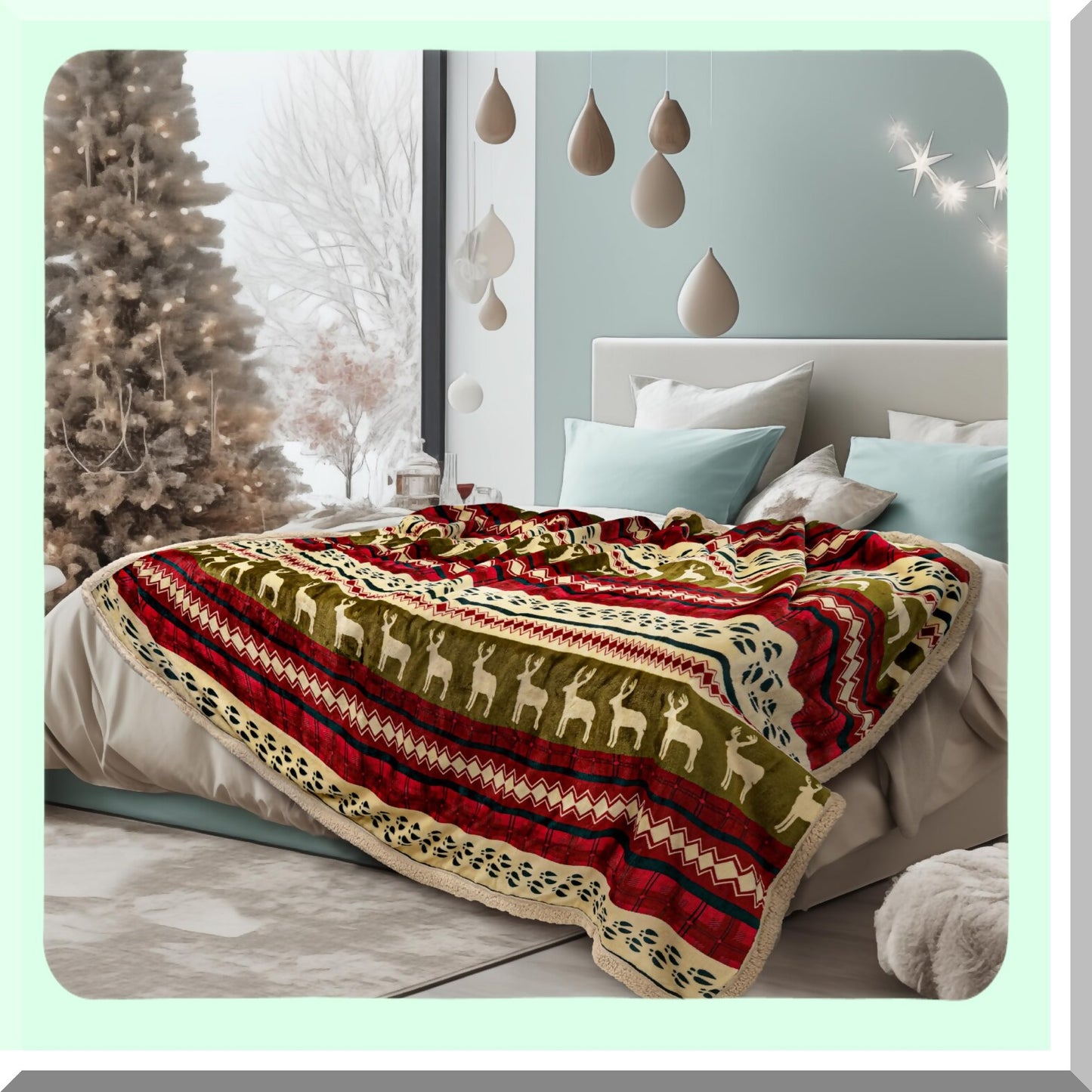 CozyReindeer Sherpa Fleece Throw - Plush Reversible Winter Cabin Blanket for Sofa & Couch, 50x60