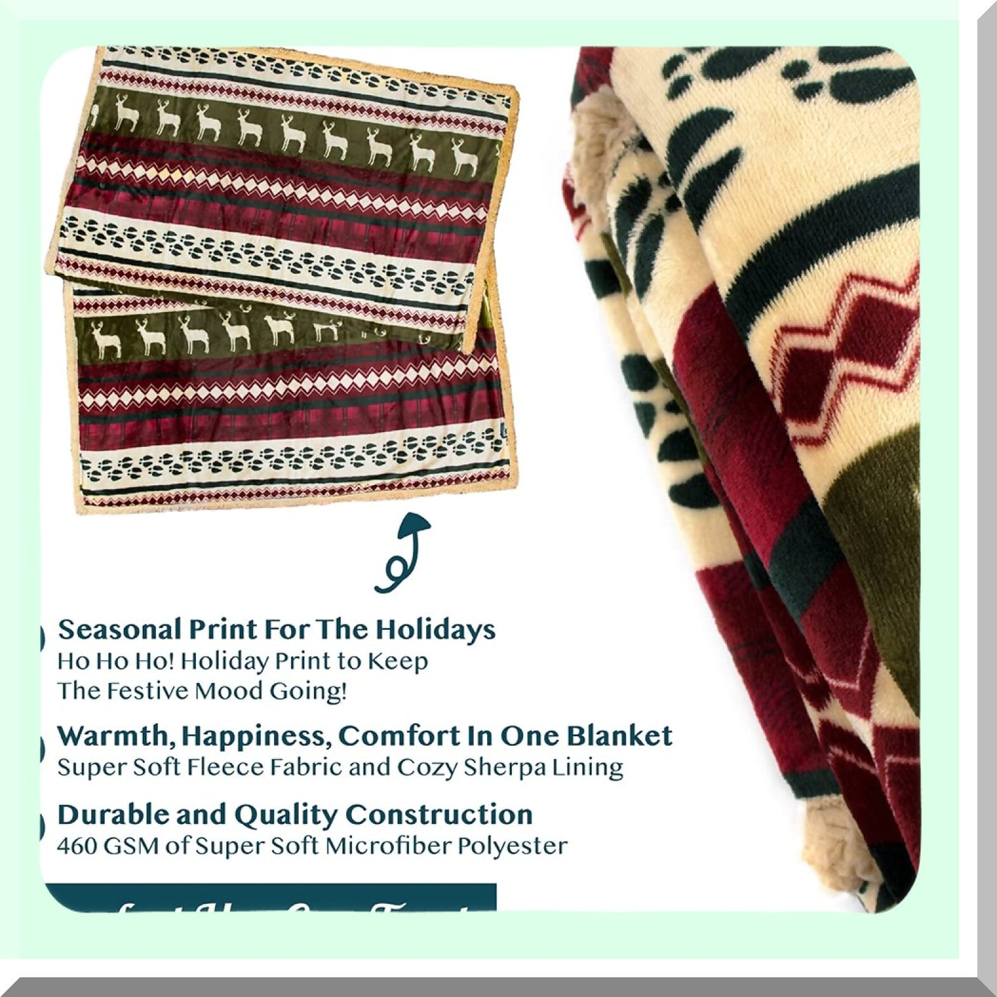 CozyReindeer Sherpa Fleece Throw - Plush Reversible Winter Cabin Blanket for Sofa & Couch, 50x60