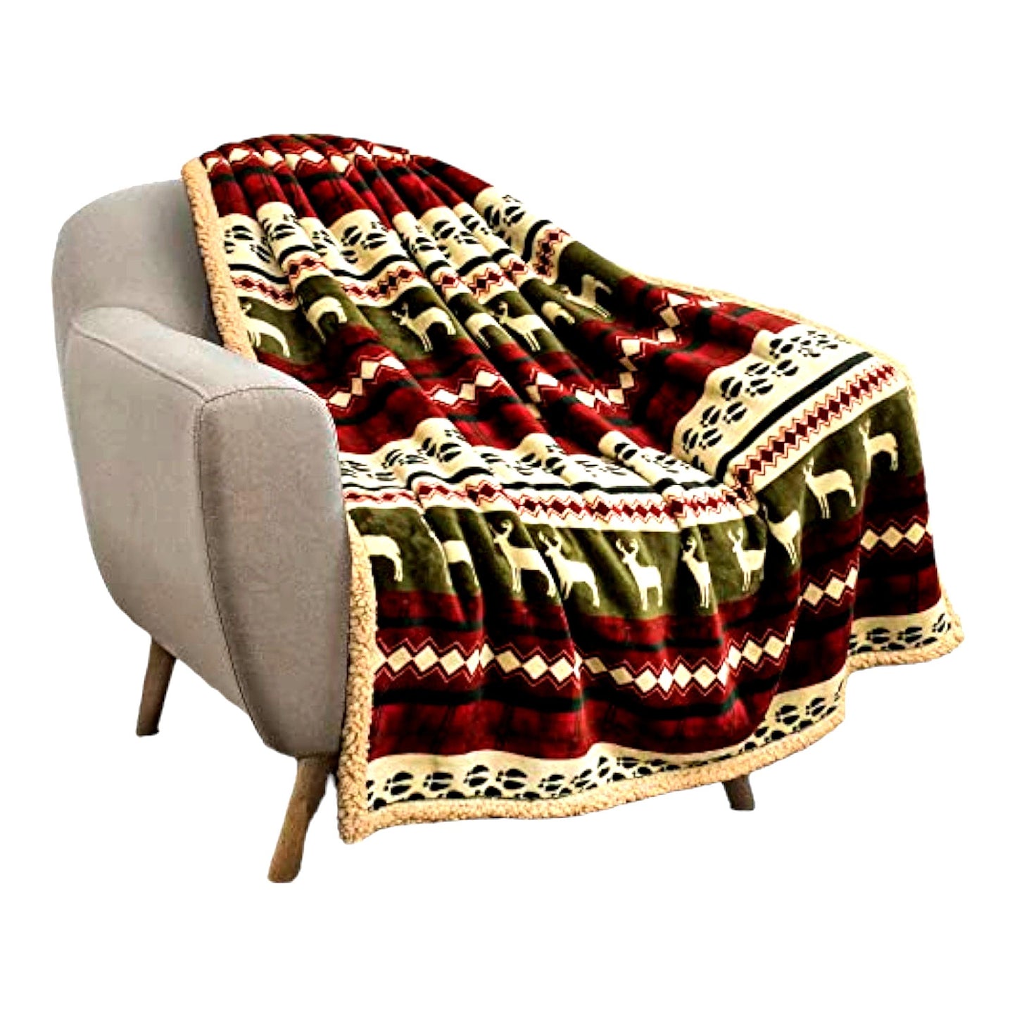 CozyReindeer Sherpa Fleece Throw - Plush Reversible Winter Cabin Blanket for Sofa & Couch, 50x60