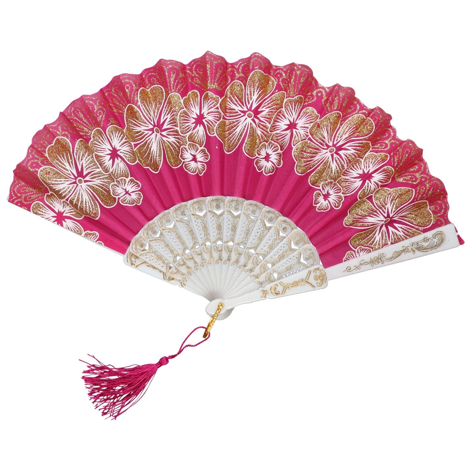 Floral-Inspired Foldable Fans with Glitter Accents, 9x17 in. (Pack of 24)