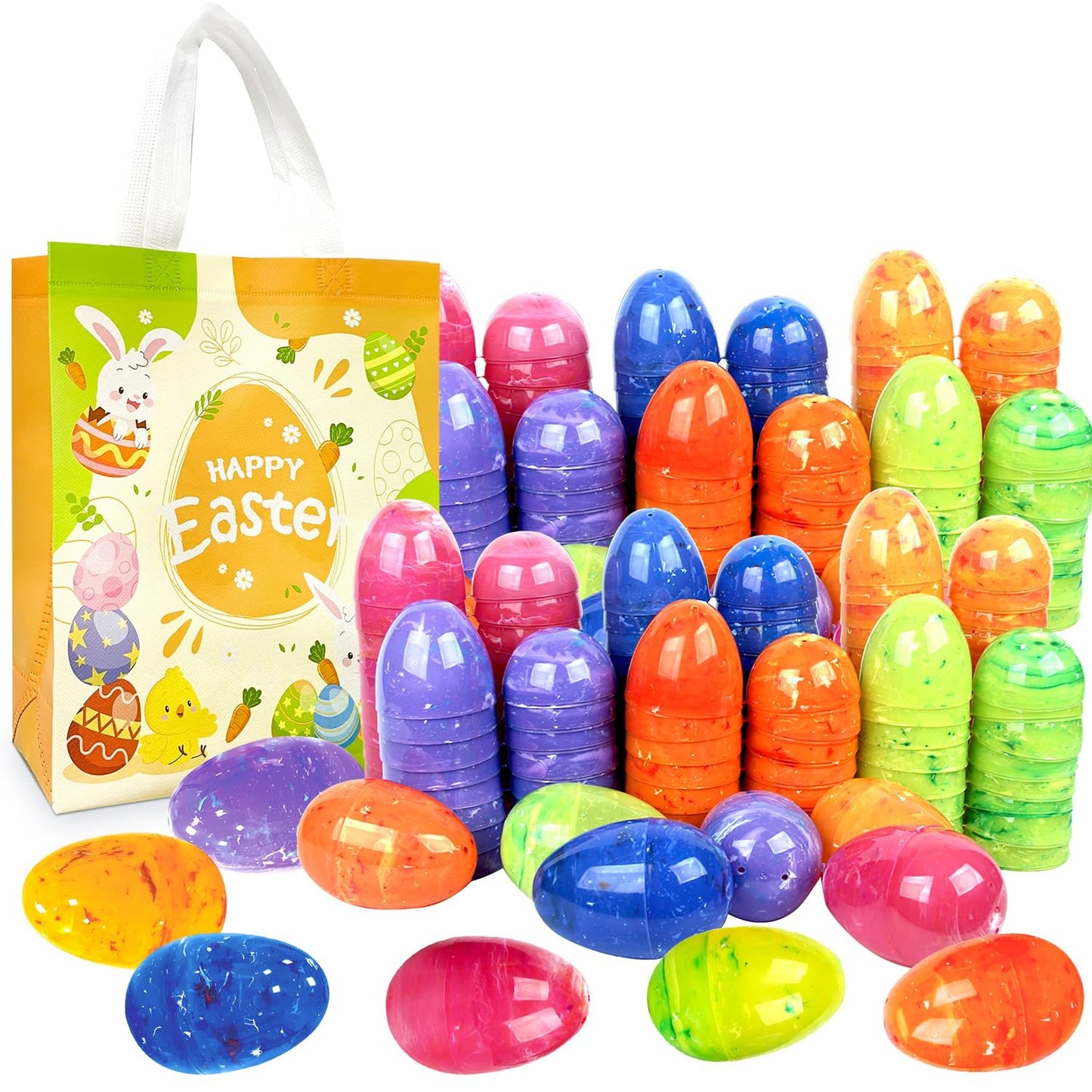 Jumbo Iridescent Marble Egg Hunt Game Set - 72Pcs 3.15'' Painted Eggs for Kids Basket Stuffers, Toys, Treats, Theme Party Favor & Fillers