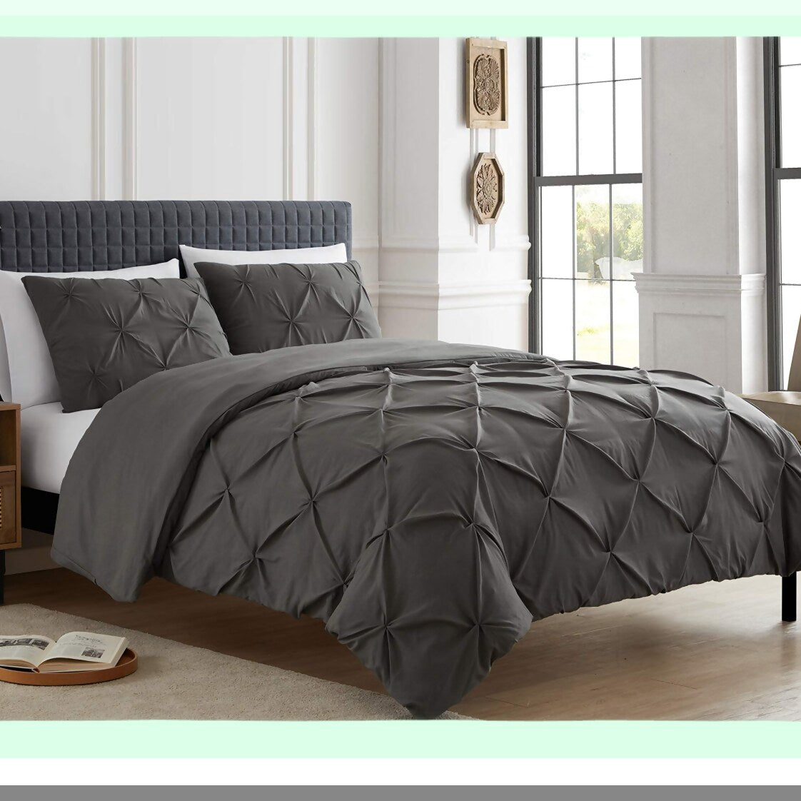 Luxury Pintuck Pleat Comforter Set - Soft All Season Bedding Kit with 3 Pieces for Ultimate Comfort and Style in Bedroom Decor