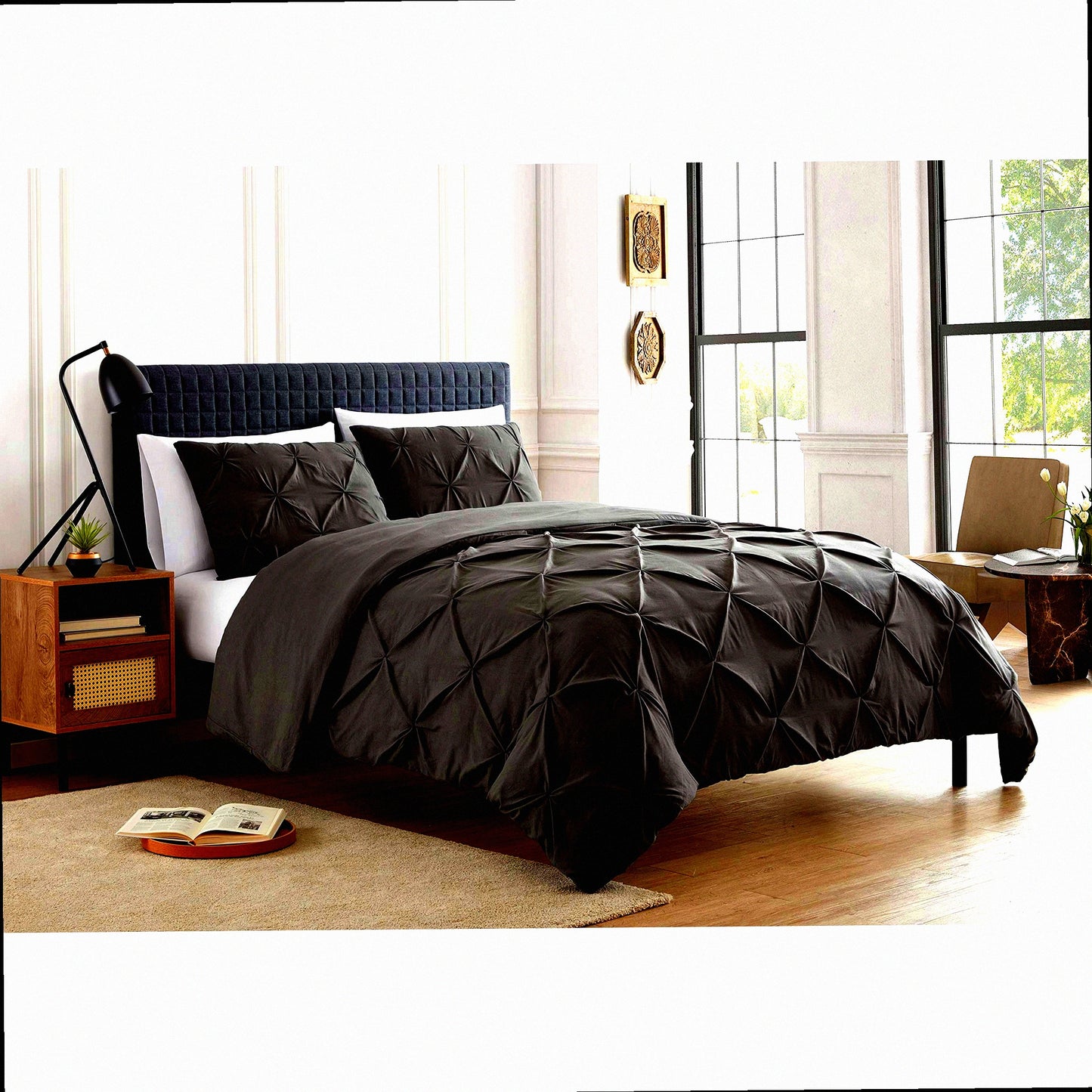 Luxury Pintuck Pleat Comforter Set - Soft All Season Bedding Kit with 3 Pieces for Ultimate Comfort and Style in Bedroom Decor