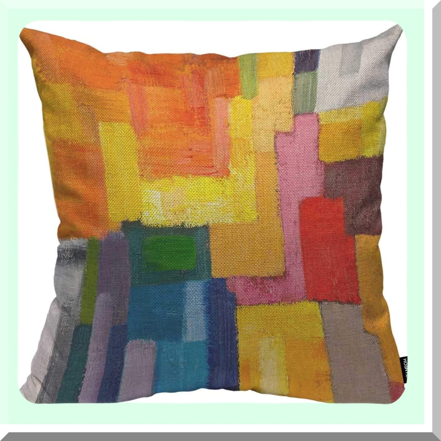 Graffiti Art Linen Pillow Cover - Modern Abstract Cushion Case for Home Sofa Decoration - Colorful Rectangles Wall Decor - 18 X 18 Inch