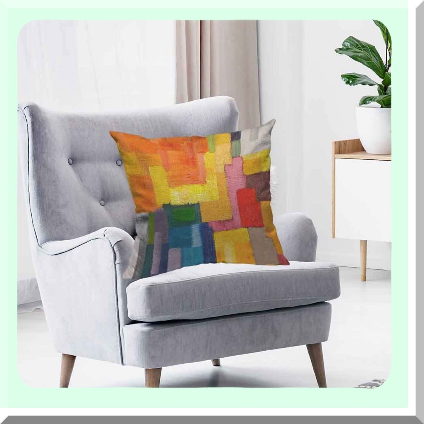 Graffiti Art Linen Pillow Cover - Modern Abstract Cushion Case for Home Sofa Decoration - Colorful Rectangles Wall Decor - 18 X 18 Inch