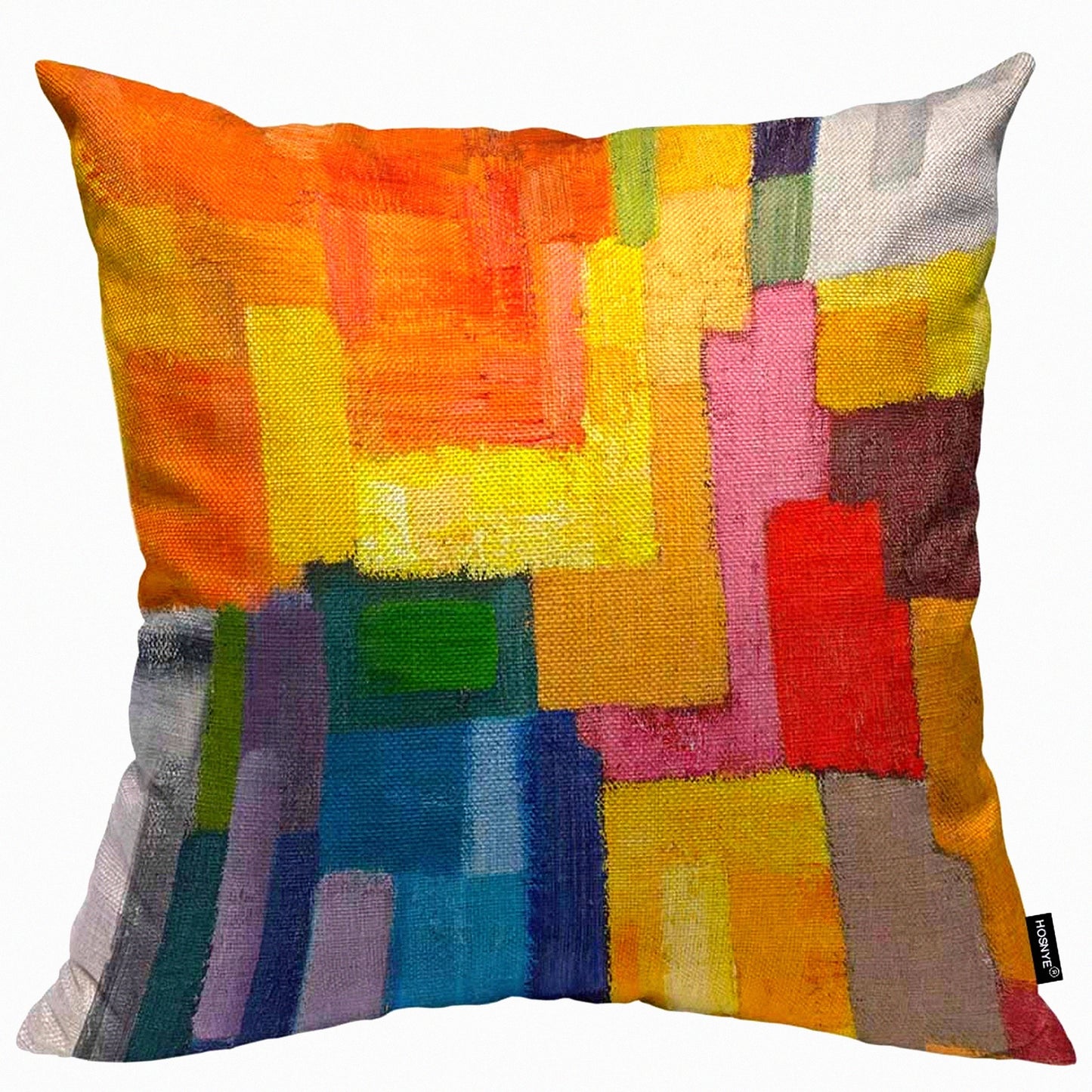 Graffiti Art Linen Pillow Cover - Modern Abstract Cushion Case for Home Sofa Decoration - Colorful Rectangles Wall Decor - 18 X 18 Inch
