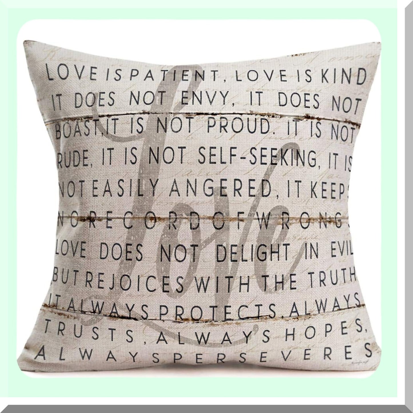 Motivational Love Quote Rustic Pillow Covers - Wooden Board Decorative Throw Pillowcase for Home Sofa Bed Room - Cotton Linen 18"x18"