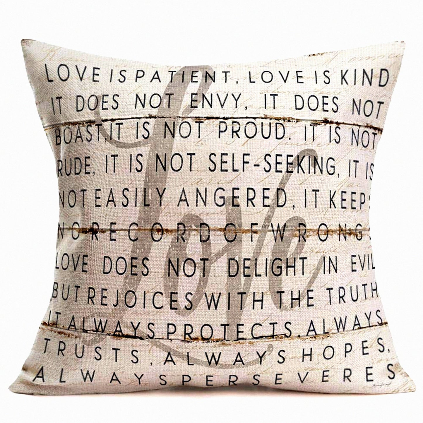 Motivational Love Quote Rustic Pillow Covers - Wooden Board Decorative Throw Pillowcase for Home Sofa Bed Room - Cotton Linen 18"x18"