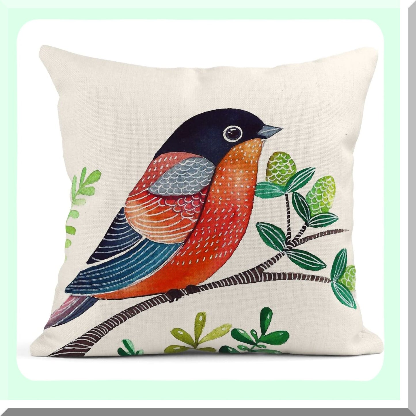 Colorful Bird Floral Linen Pillow Covers - Set of 4 18x18 Inches Decorative Cushion Cases for Bed Sofa, Retro Flying Animal Square Pillowcases