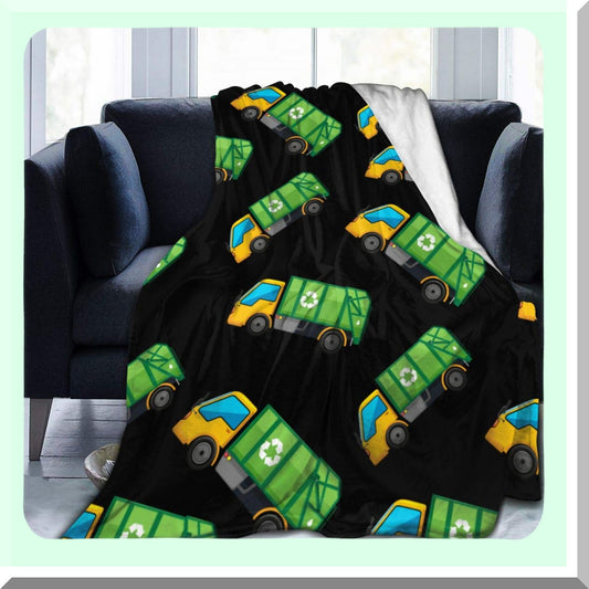 Cartoon Garbage Truck Cozy Flannel Fleece Blanket - Ultra Soft, Lightweight, All-Season Warmth for Living Room/Bedroom