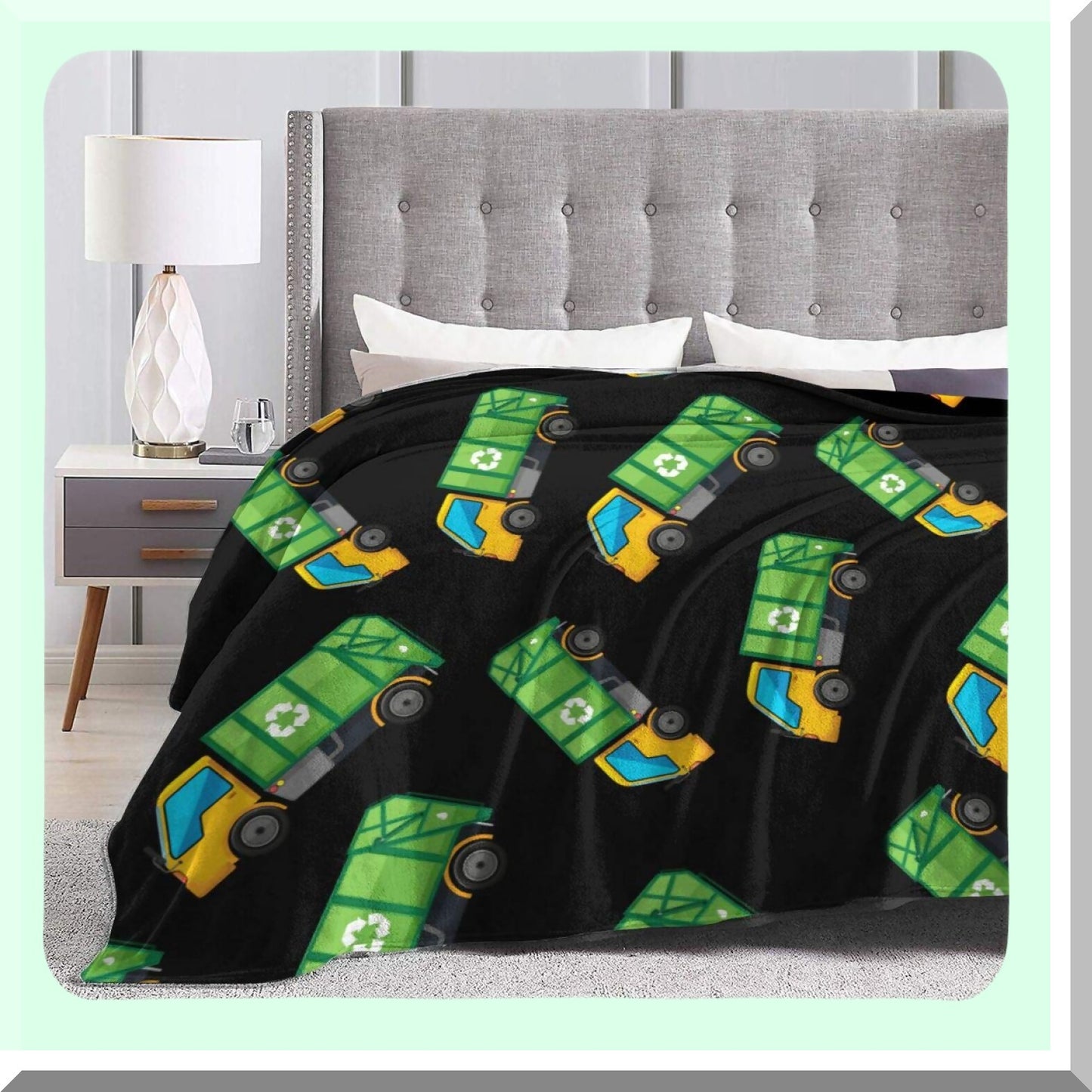 Cartoon Garbage Truck Cozy Flannel Fleece Blanket - Ultra Soft, Lightweight, All-Season Warmth for Living Room/Bedroom
