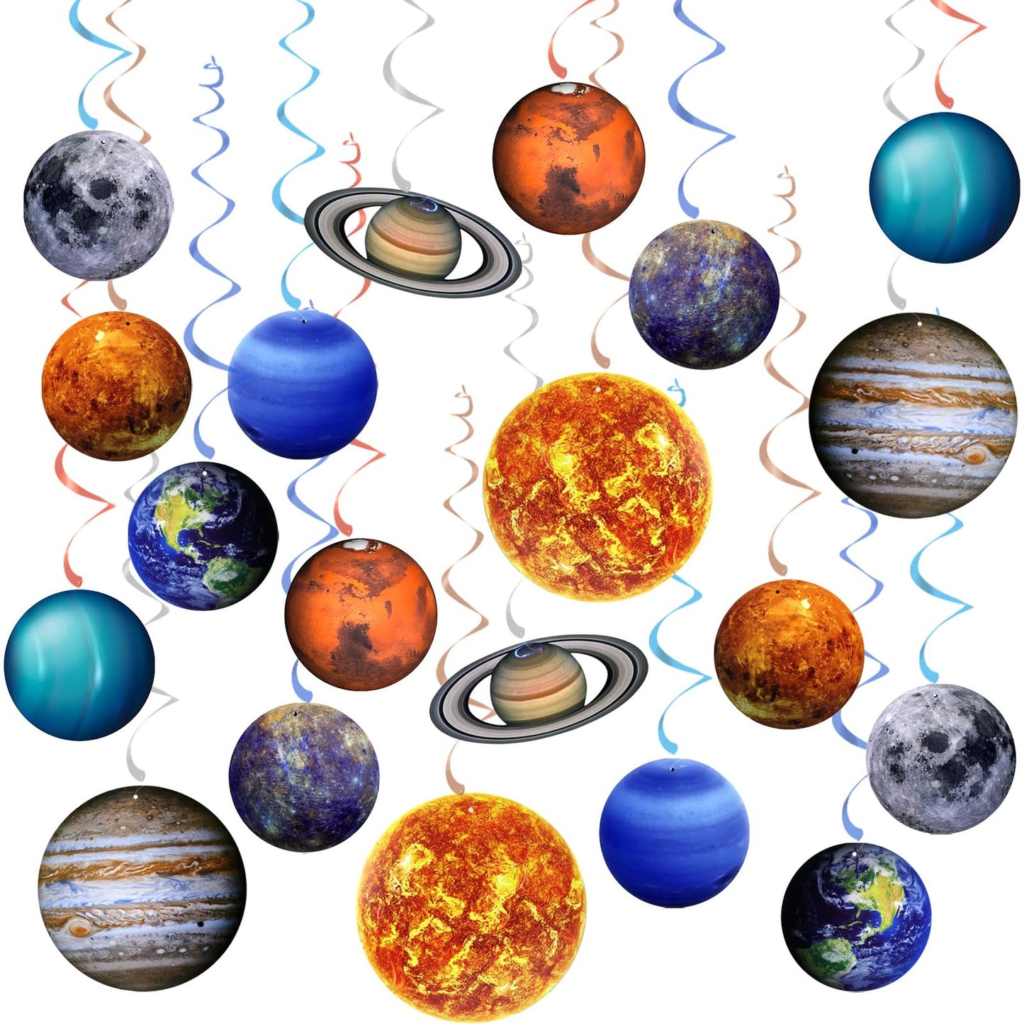 Cosmic Orbit Hanging Swirls - Set of 20 Solar System Theme Decorations for Outer Space Party, Ideal for Birthday and Baby Shower Celebrations
