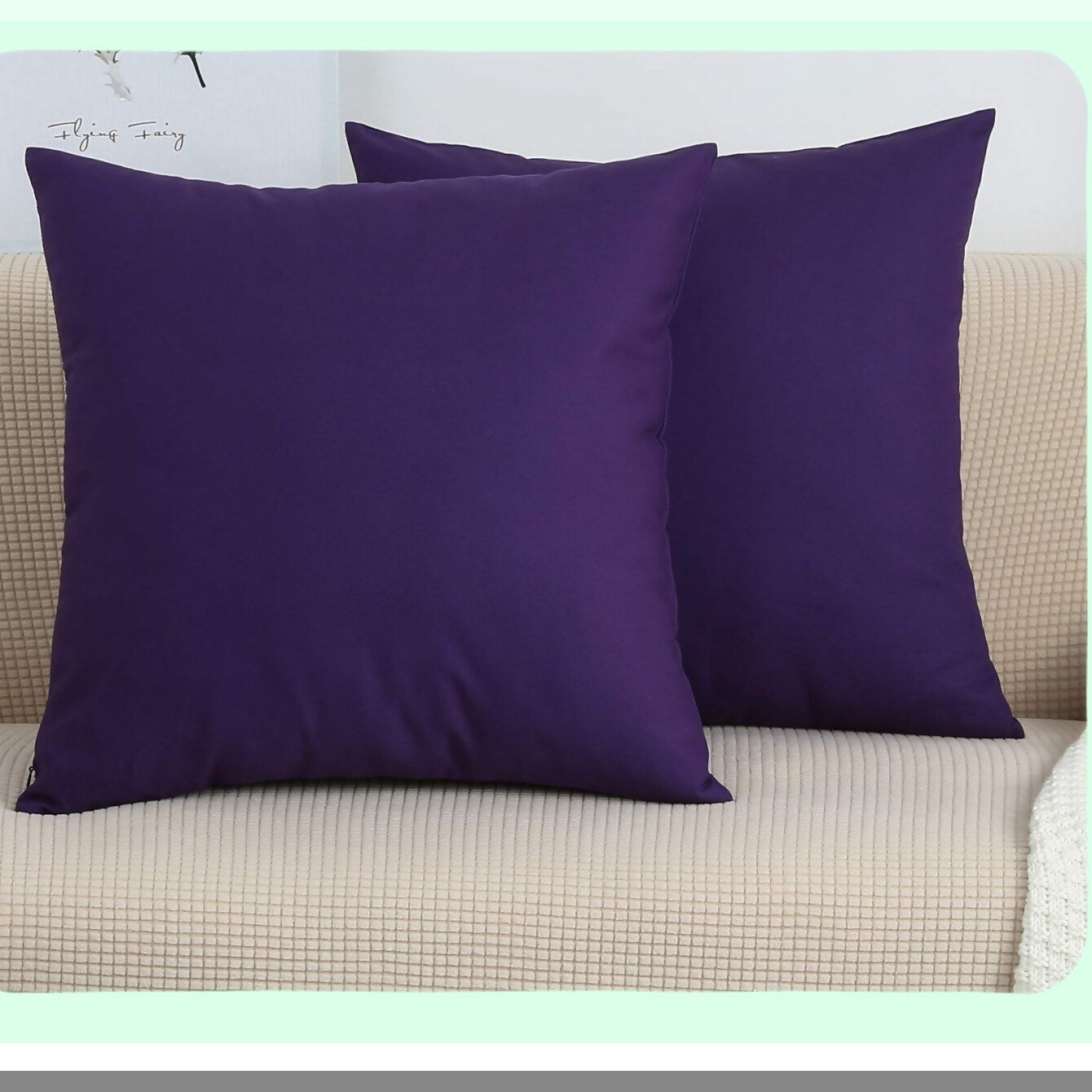 Cotton Canvas Decorative Pillow Covers - Set of 2 Cushion Covers, 18"x18", Purple - 45 Color Options - Solid Design - Home Decor Accent