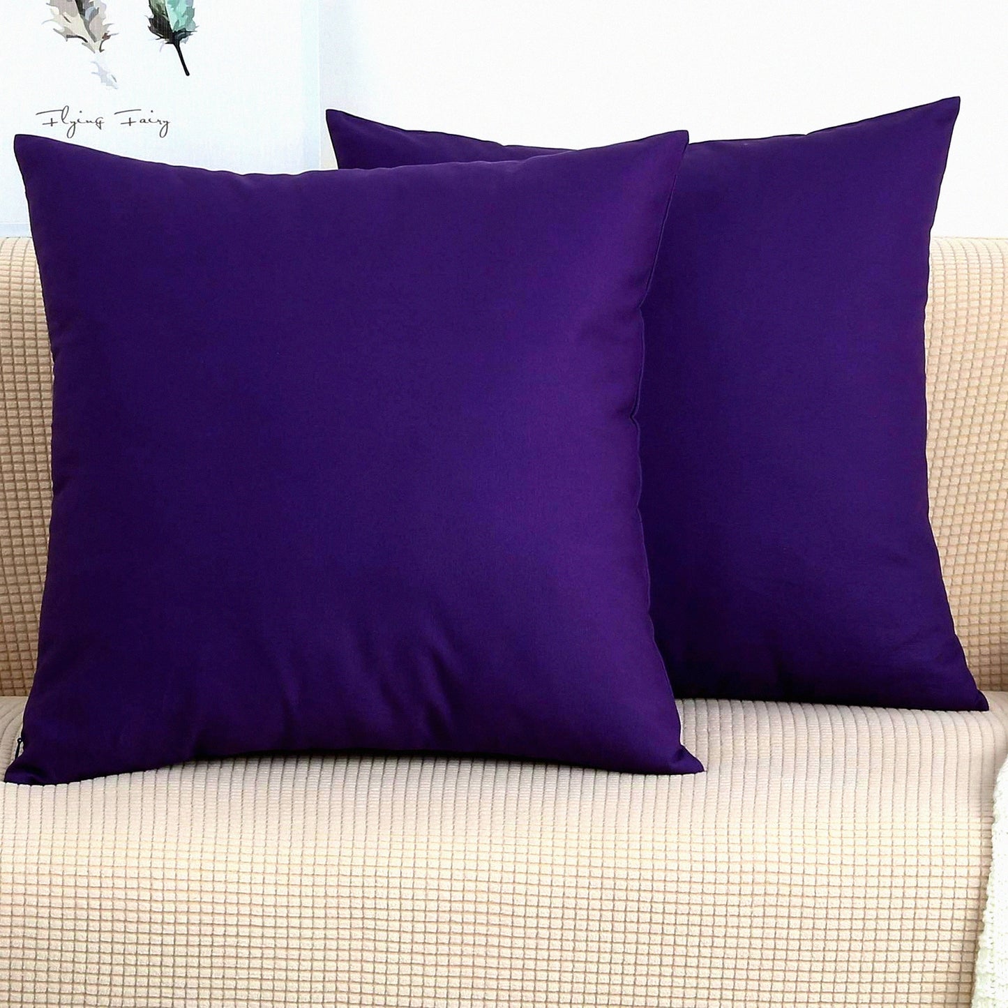 Cotton Canvas Decorative Pillow Covers - Set of 2 Cushion Covers, 18"x18", Purple - 45 Color Options - Solid Design - Home Decor Accent