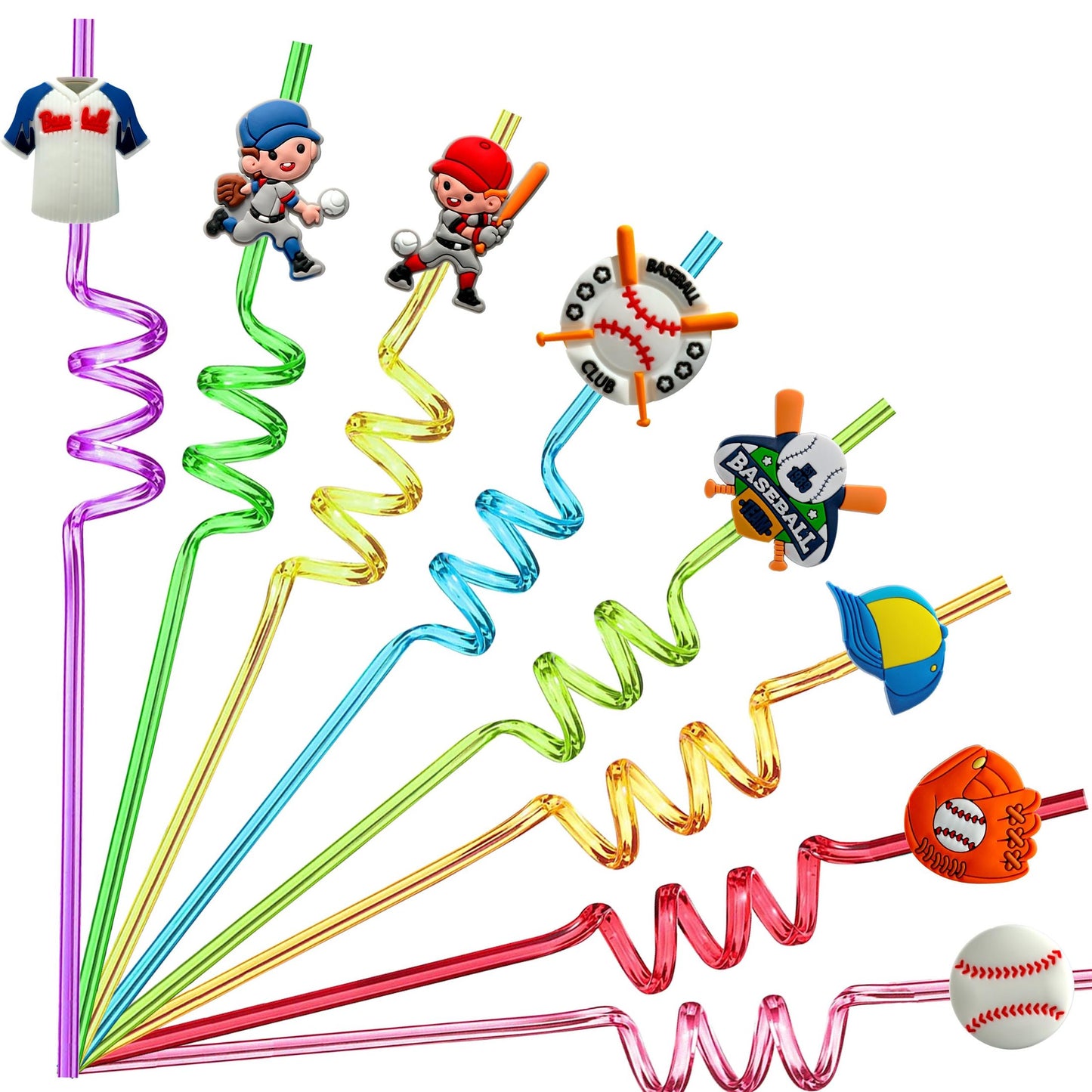 Baseball Blast Straws - Fun and Festive Baseball Party Decorations for Kids Birthday Celebrations! Includes 24 Silly Straws and 2 Cleaning Brushes.