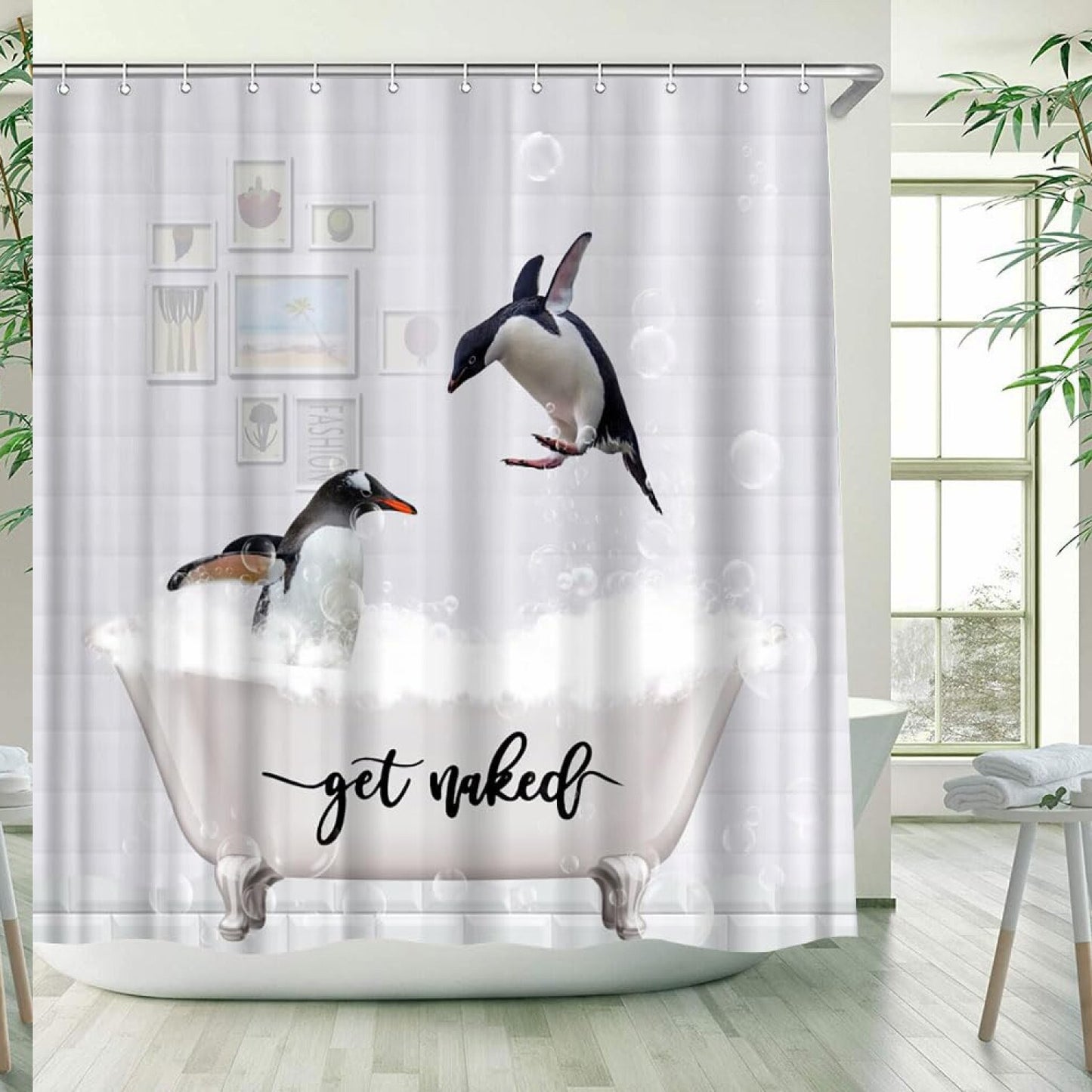 Funny Penguin Shower Curtain with Hook