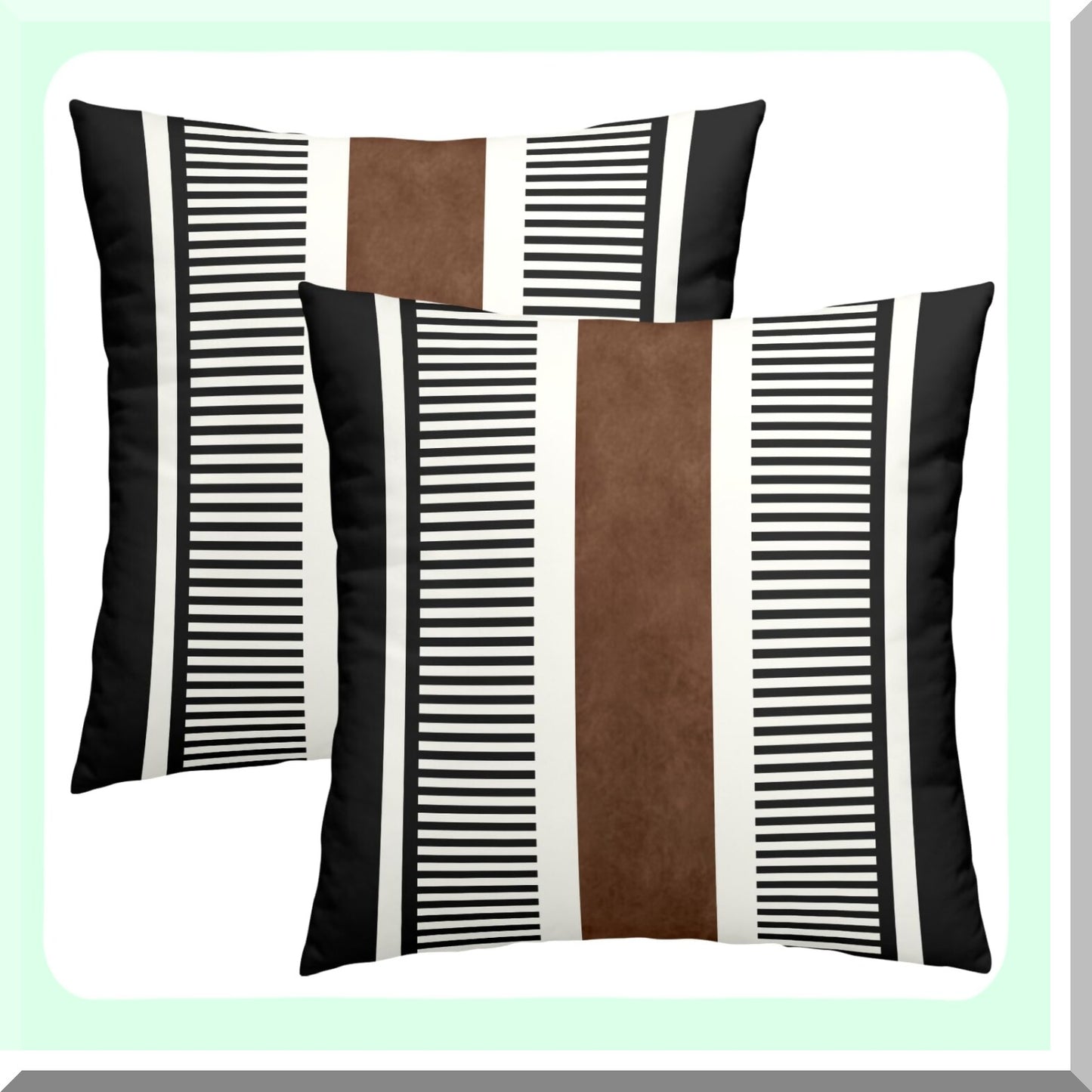 Rustic Stripe Geometric Pillow Covers Set - Farmhouse Decorative Throw Pillows - Modern Boho Home Sofa Chair Bed Accessories - Black White Brown 18x18 Inch Case Duo
