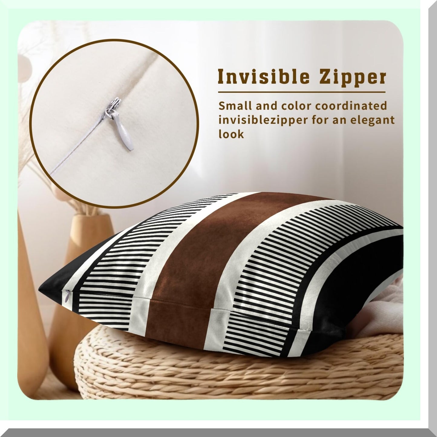 Rustic Stripe Geometric Pillow Covers Set - Farmhouse Decorative Throw Pillows - Modern Boho Home Sofa Chair Bed Accessories - Black White Brown 18x18 Inch Case Duo