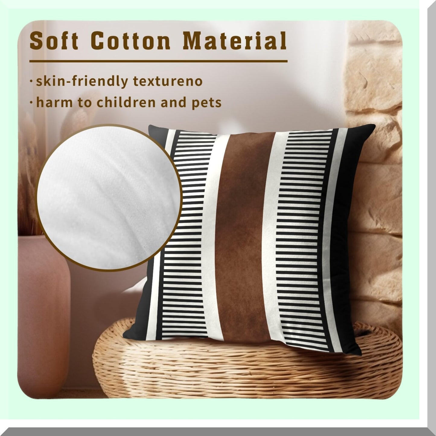 Rustic Stripe Geometric Pillow Covers Set - Farmhouse Decorative Throw Pillows - Modern Boho Home Sofa Chair Bed Accessories - Black White Brown 18x18 Inch Case Duo