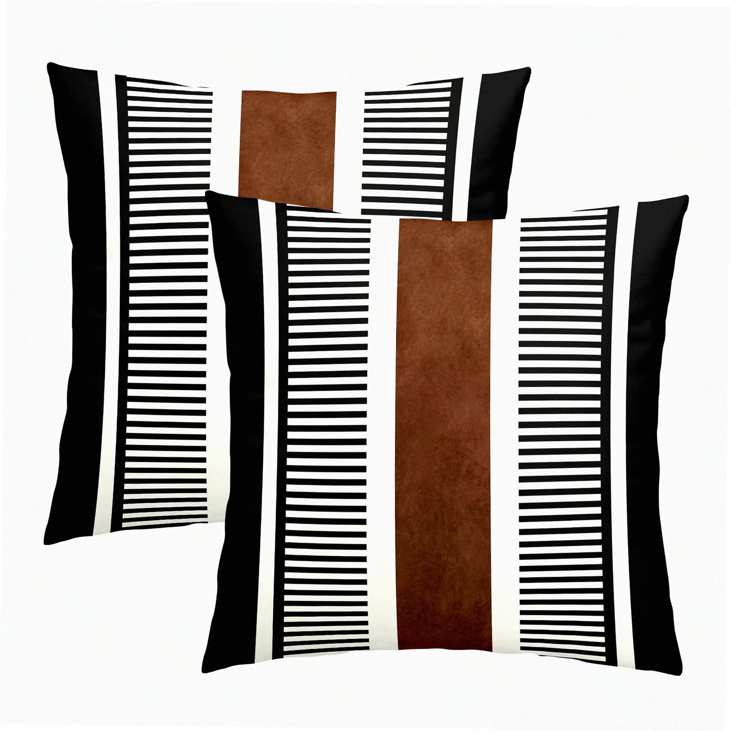 Rustic Stripe Geometric Pillow Covers Set - Farmhouse Decorative Throw Pillows - Modern Boho Home Sofa Chair Bed Accessories - Black White Brown 18x18 Inch Case Duo
