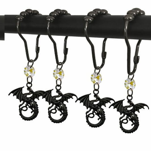 Black Dragon Shower Curtain Hooks Set of 12