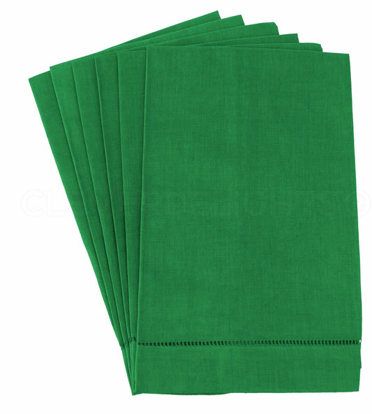 Green Hemstitched Hand Towels 14" x 22" 6 Pack