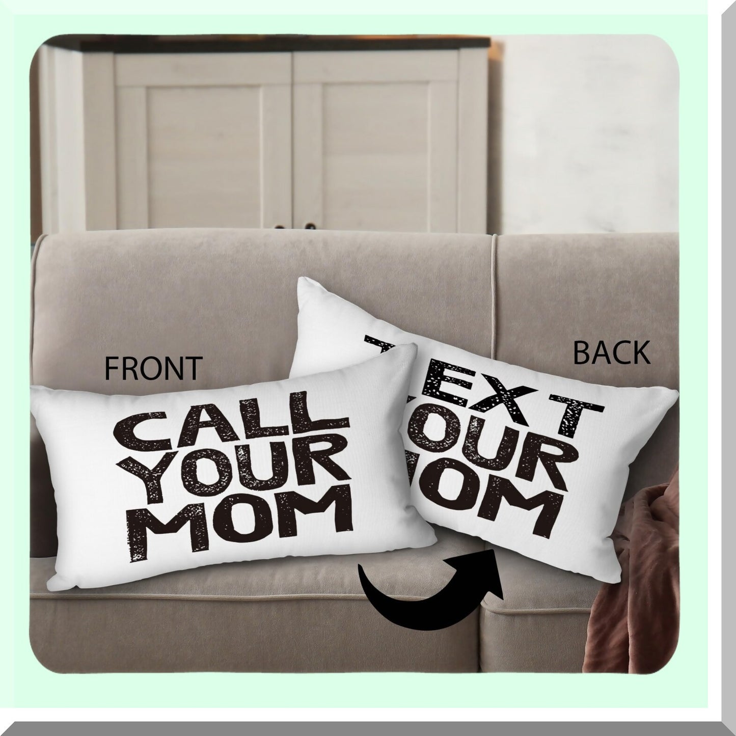 Funny Mom Text Reversible Throw Pillow - Daughter Son Gifts Dorm Room Accessories Graduation Party 12x20 Linen Cushion Cover Freshman Gift