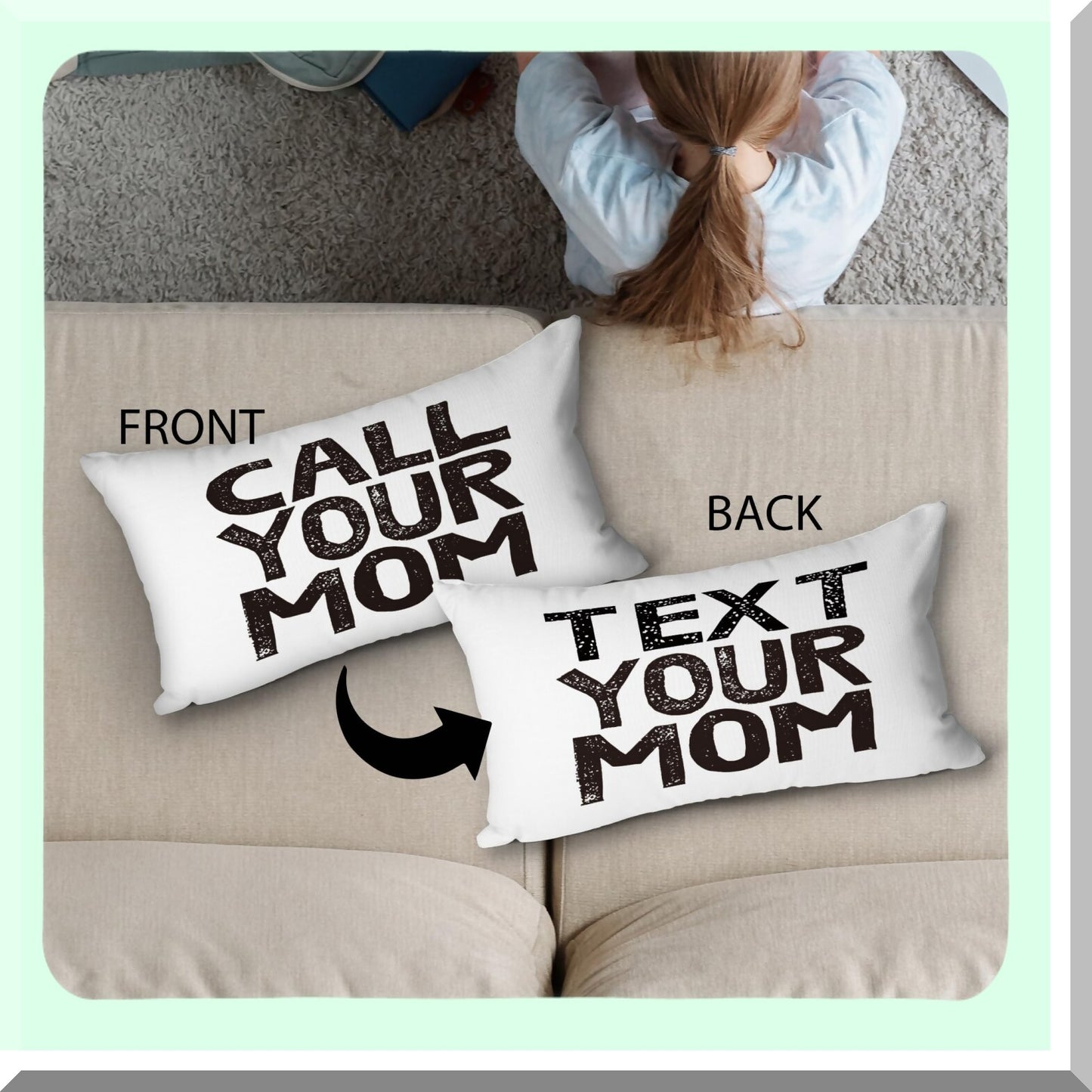 Funny Mom Text Reversible Throw Pillow - Daughter Son Gifts Dorm Room Accessories Graduation Party 12x20 Linen Cushion Cover Freshman Gift