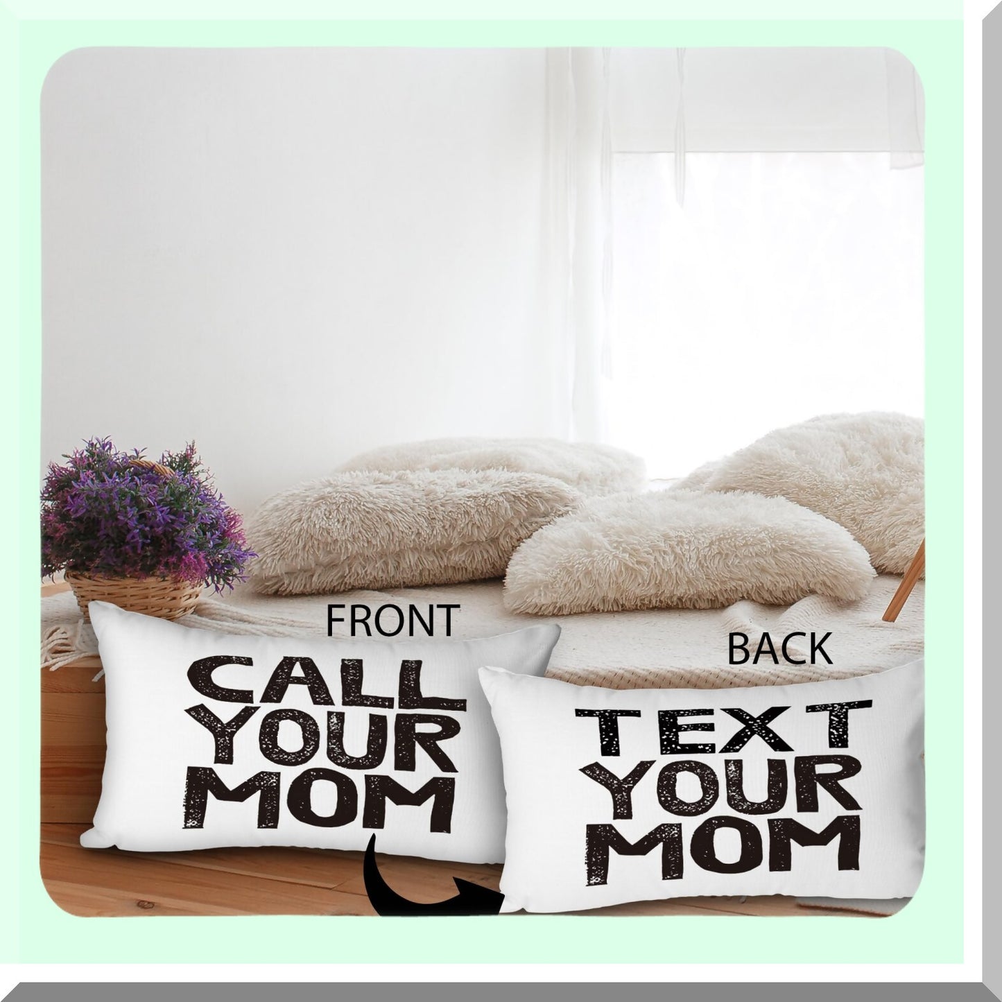 Funny Mom Text Reversible Throw Pillow - Daughter Son Gifts Dorm Room Accessories Graduation Party 12x20 Linen Cushion Cover Freshman Gift