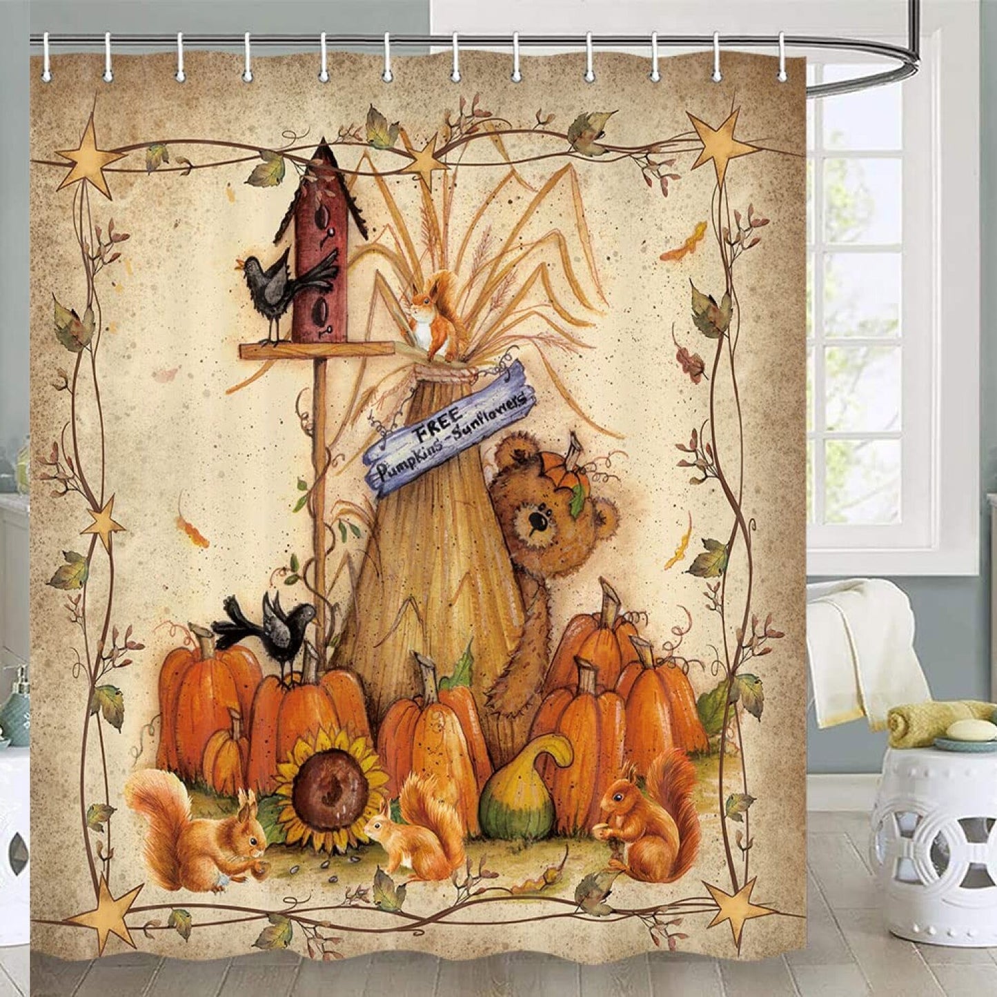 Thanksgiving Autumn Harvest Pumpkin Shower Curtain 72x72 in