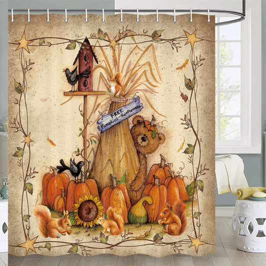 Thanksgiving Autumn Harvest Pumpkin Shower Curtain 72x72 in