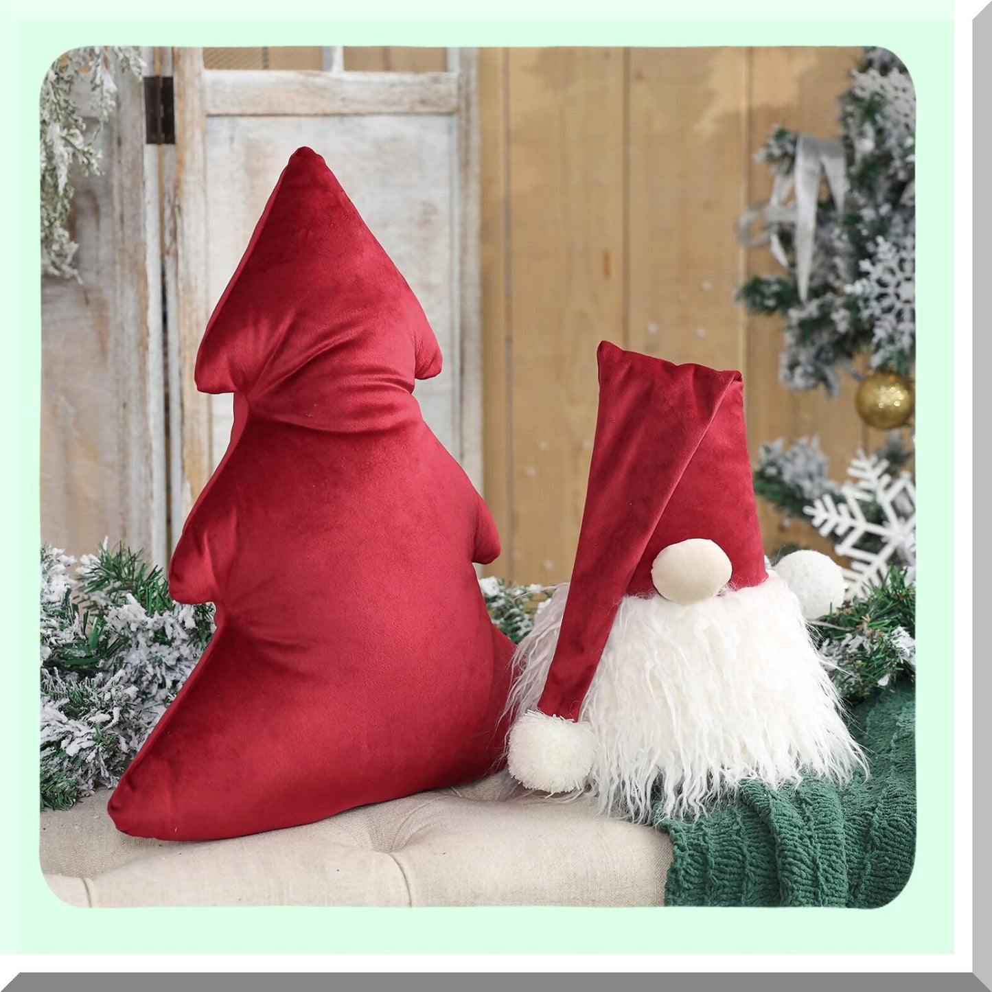Christmas Cheer 3D Throw Pillow Set - Festive Xmas Tree & Gnome Decorative Cushions - Soft & Cozy Holiday Home Decor - Pack of 2, Red - 15.5 x 17 & 5.5 x 8.5 inches