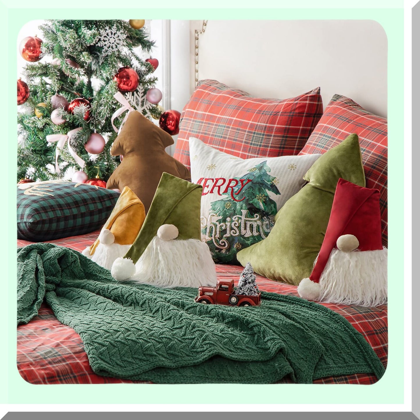 Christmas Cheer 3D Throw Pillow Set - Festive Xmas Tree & Gnome Decorative Cushions - Soft & Cozy Holiday Home Decor - Pack of 2, Red - 15.5 x 17 & 5.5 x 8.5 inches