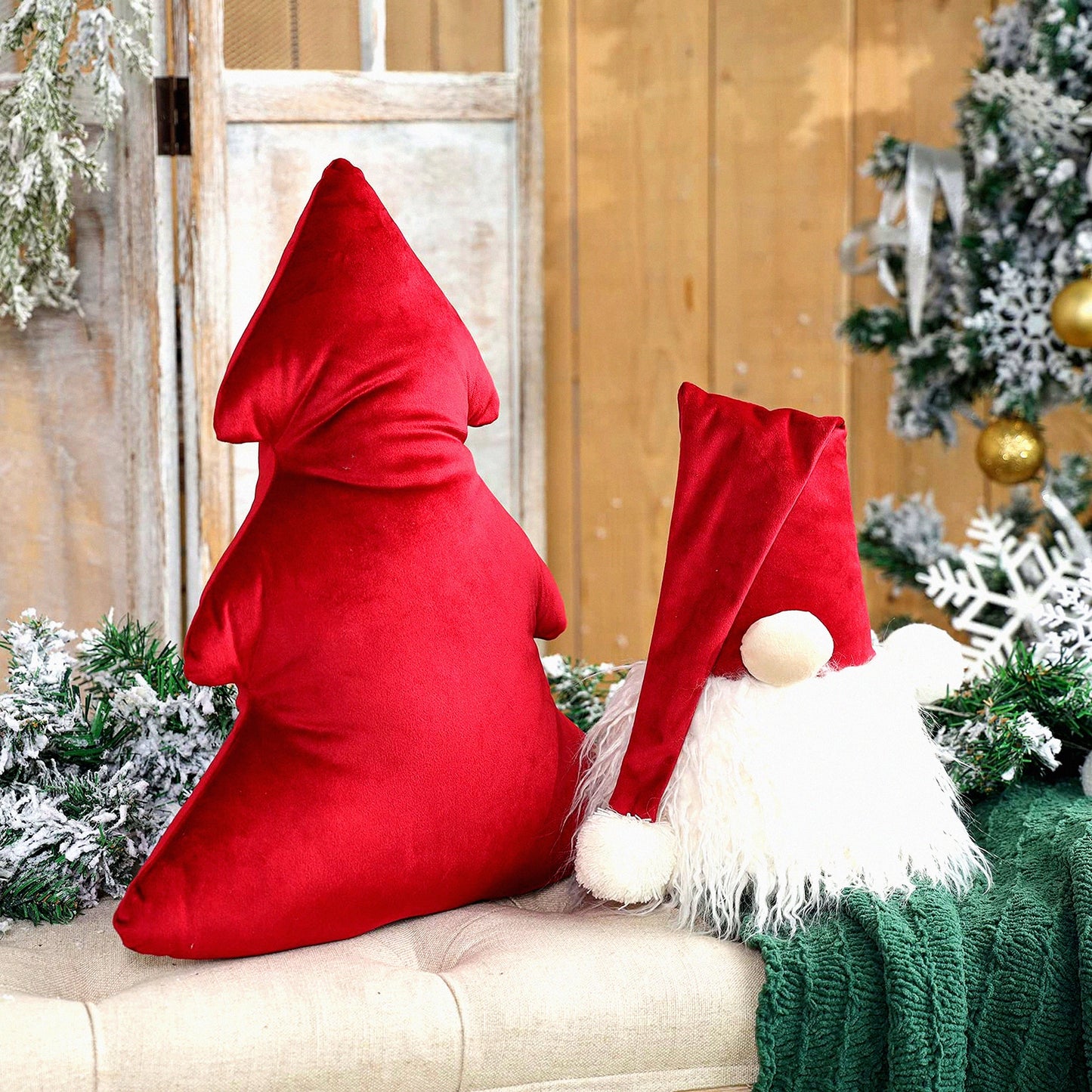Christmas Cheer 3D Throw Pillow Set - Festive Xmas Tree & Gnome Decorative Cushions - Soft & Cozy Holiday Home Decor - Pack of 2, Red - 15.5 x 17 & 5.5 x 8.5 inches