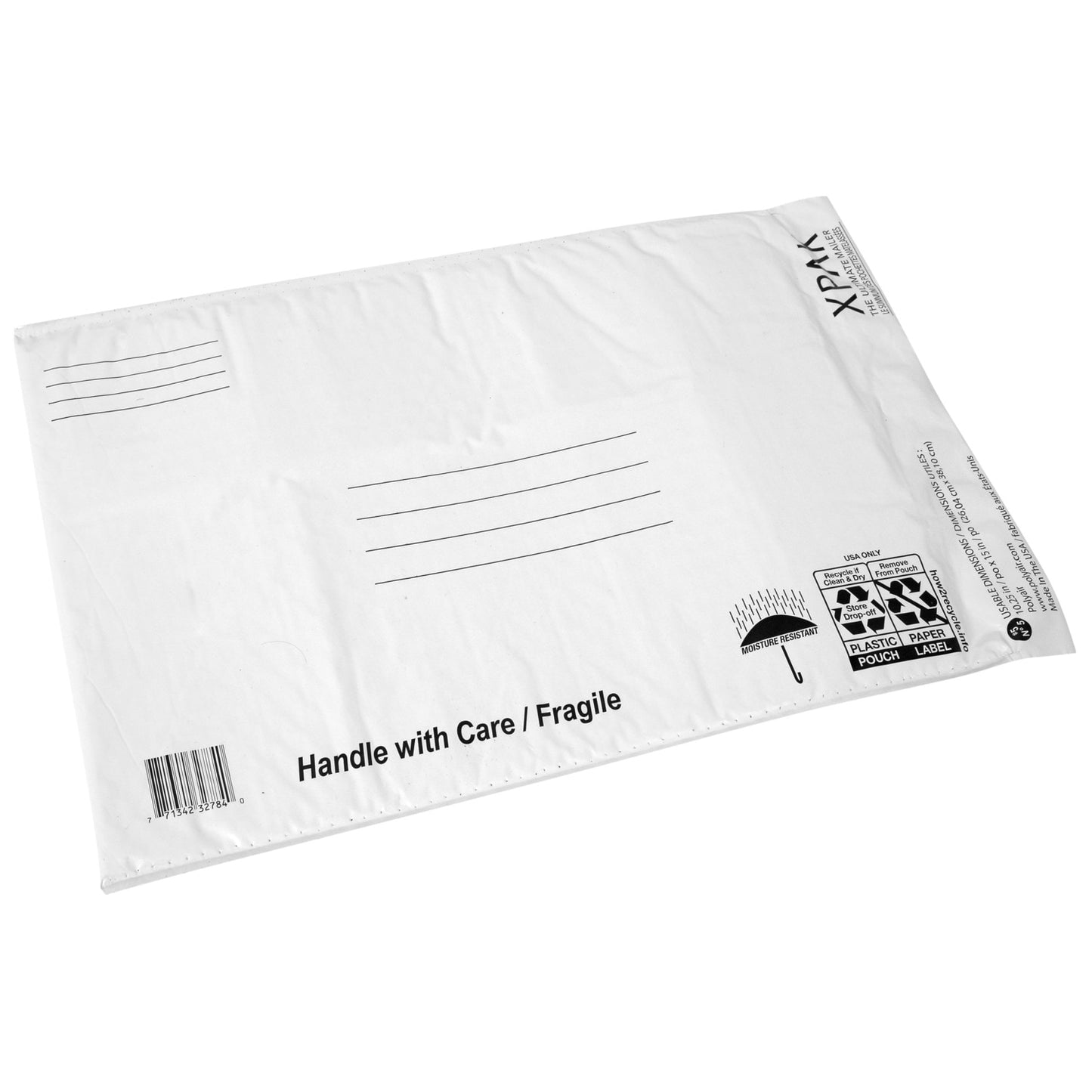 XPAK White Poly Bubble-Lined Mailing Envelopes, 10.25x15 in. (Pack of 25)
