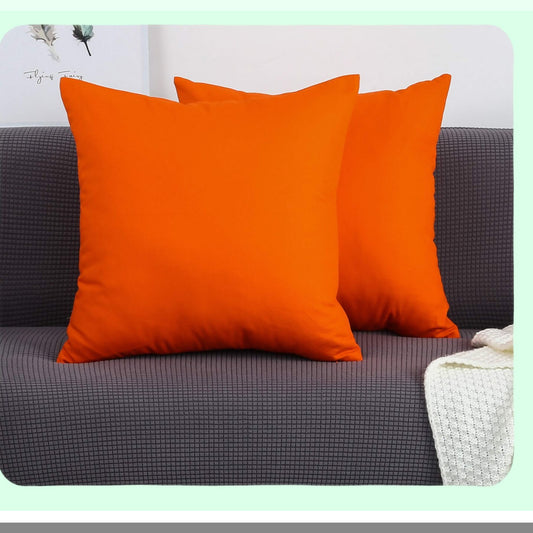 Cotton Canvas Orange Throw Pillow Covers - Set of 2, Decorative Cushion Covers, 18x18 Inches, 45 Color Options, Solid Design