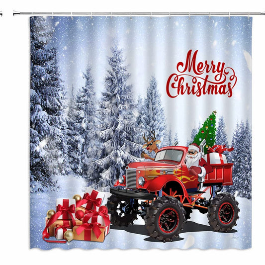 Truck Shower Curtain Merry Xmas Vintage 70x70