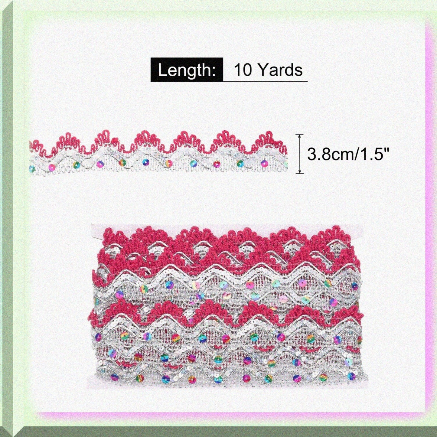 10 Yard Sequin Beaded Lace Trim 1.5 Inch Rose Red Silver