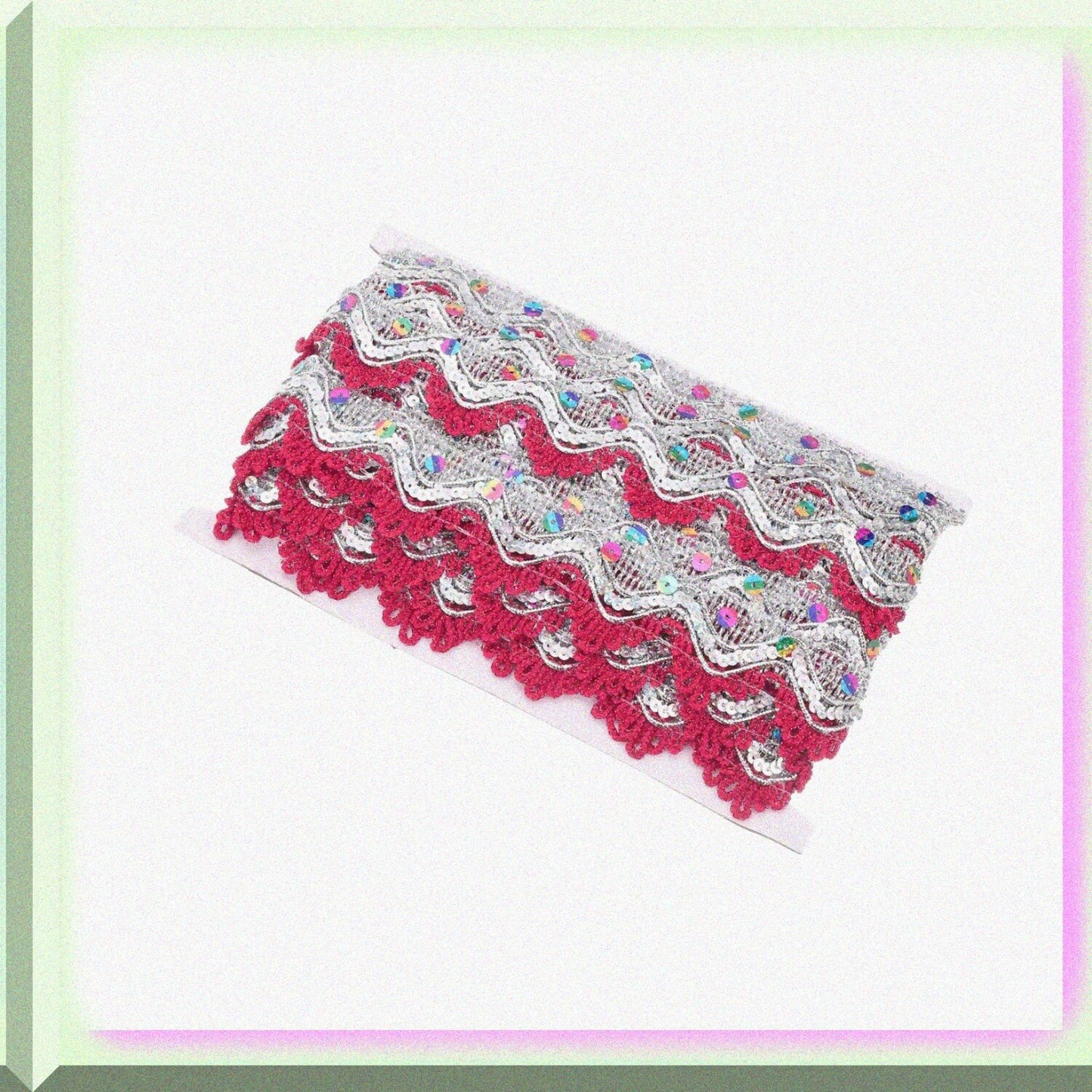 10 Yard Sequin Beaded Lace Trim 1.5 Inch Rose Red Silver