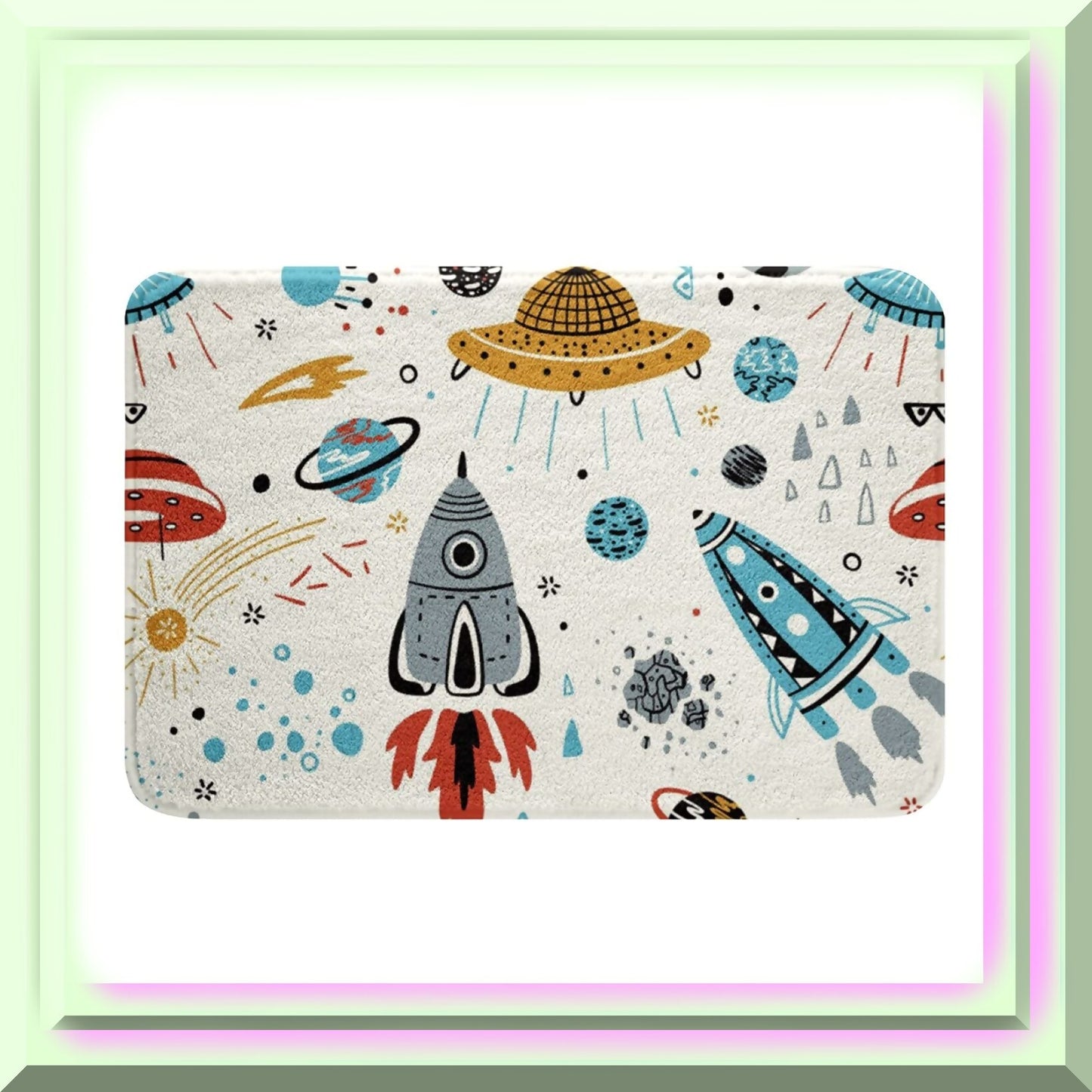Space Rocket Bathroom Rug 16"x24" Slip-Resistant Shag