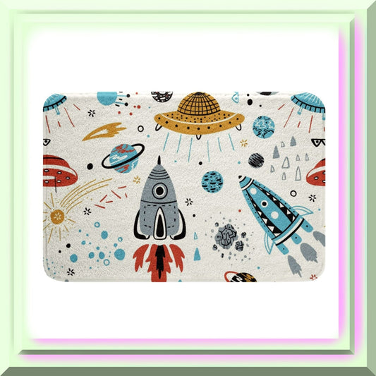 Space Rocket Bathroom Rug 16"x24" Slip-Resistant Shag
