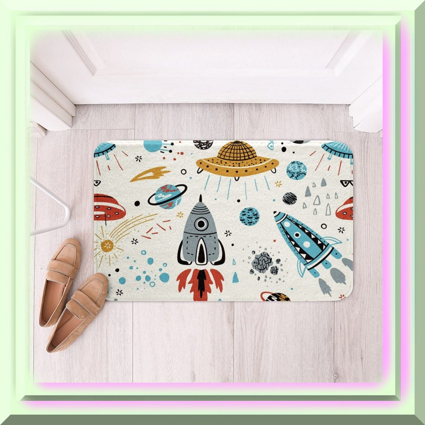 Space Rocket Bathroom Rug 16"x24" Slip-Resistant Shag