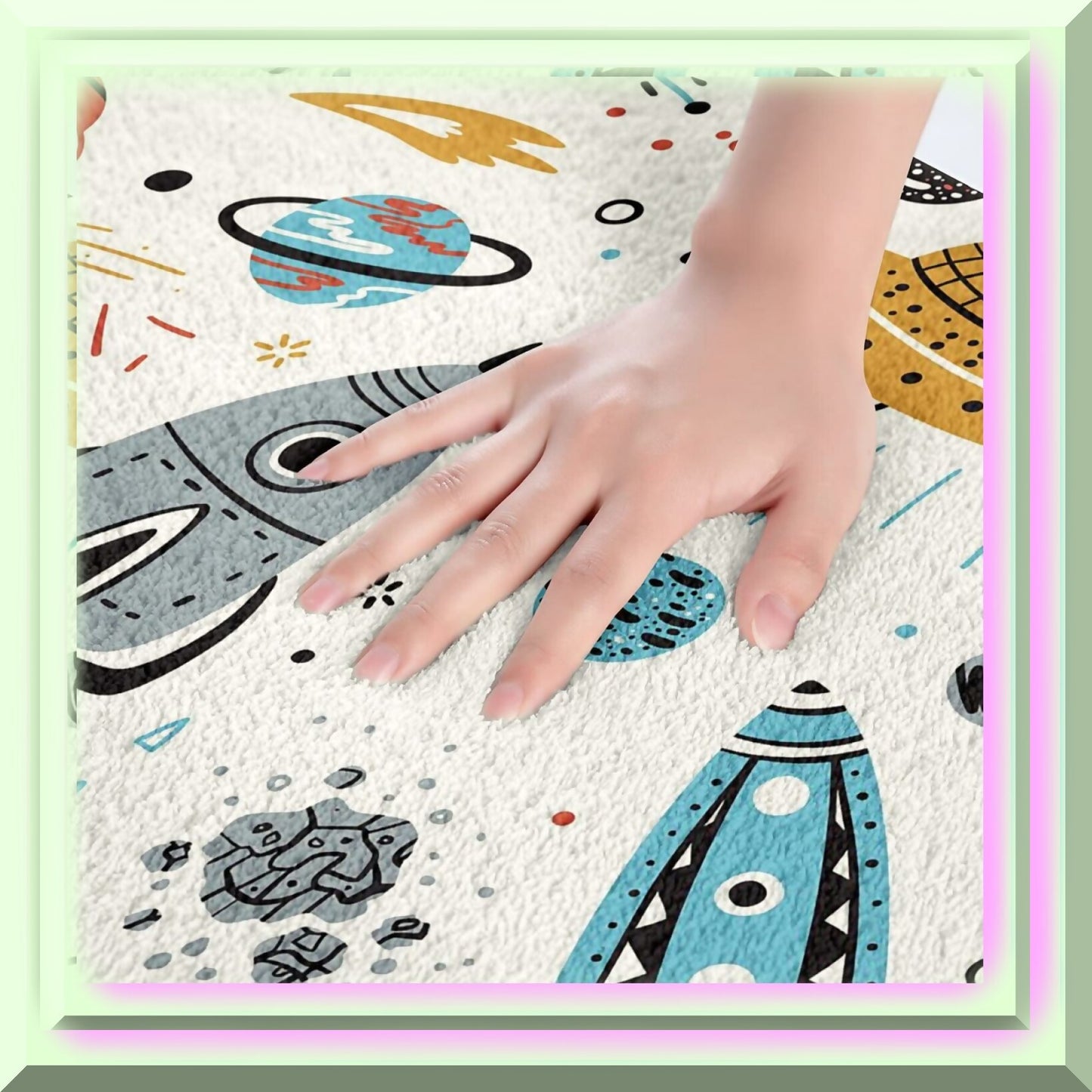 Space Rocket Bathroom Rug 16"x24" Slip-Resistant Shag
