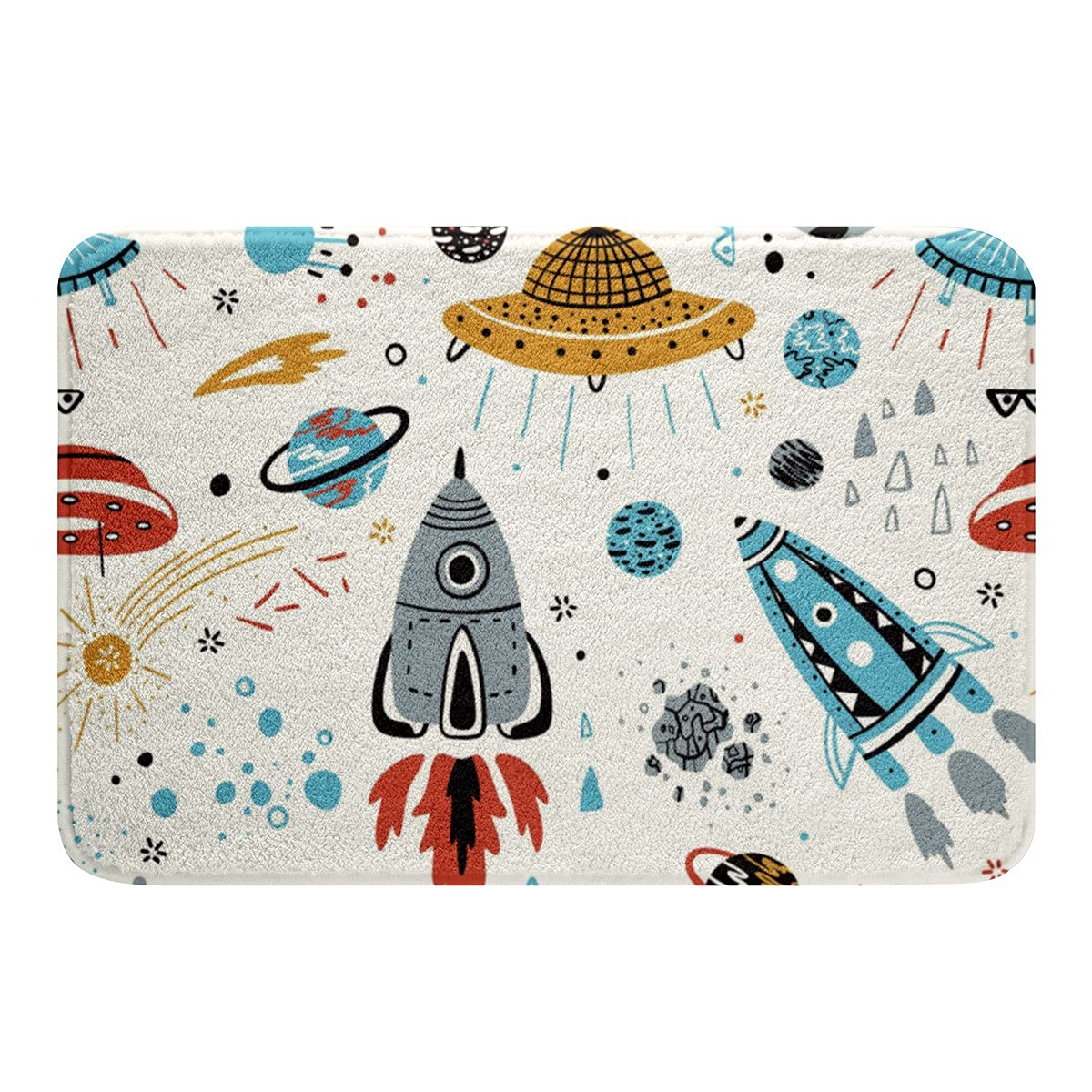 Space Rocket Bathroom Rug 16"x24" Slip-Resistant Shag