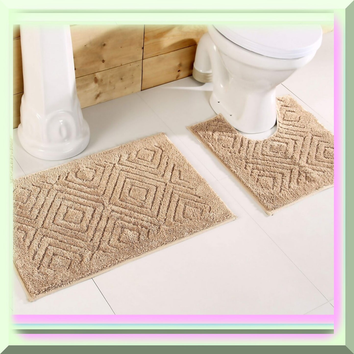 2-Piece Cotton Bath Mat Set in Beige