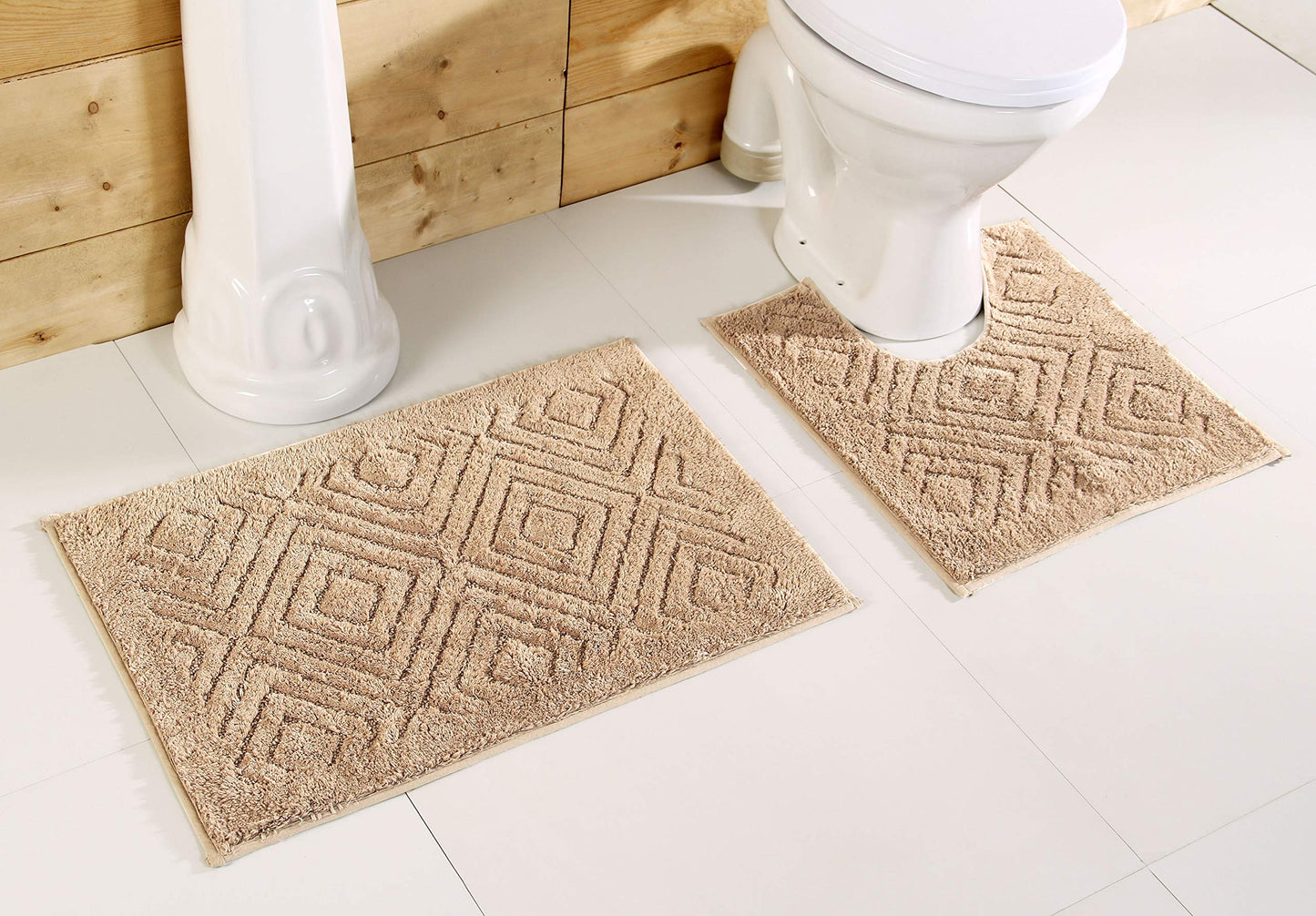 2-Piece Cotton Bath Mat Set in Beige