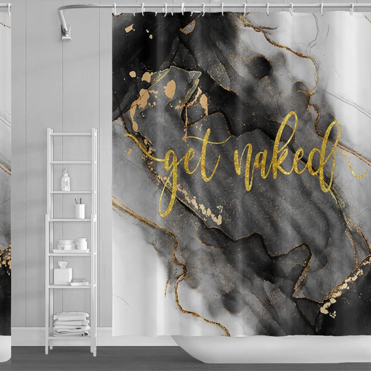 72x96inch Black and Gold Marble Shower Curtain