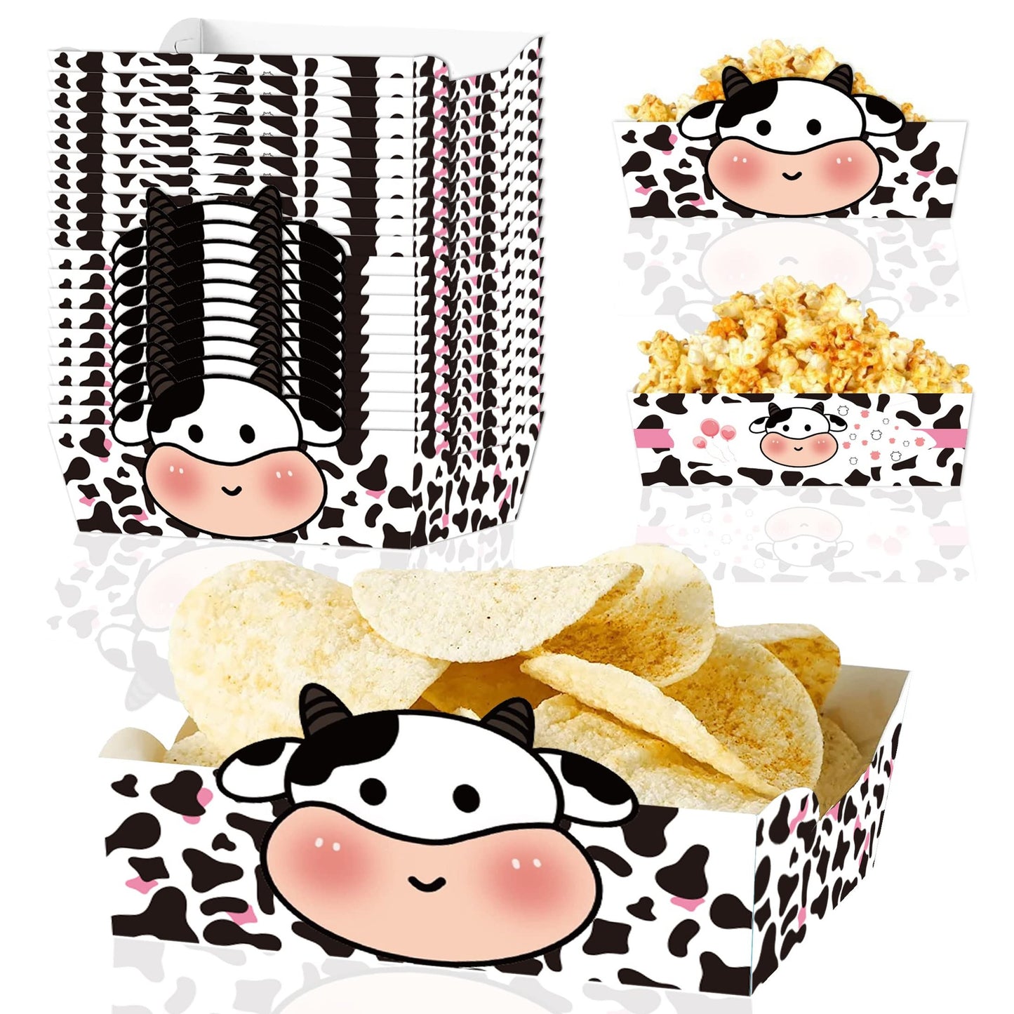 Cow Print Party Trays - Set of 24 Disposable Paper Food Trays for Birthday Decorations, Baby Shower, and Cow Themed Parties. Perfect for Nachos and Snacks!