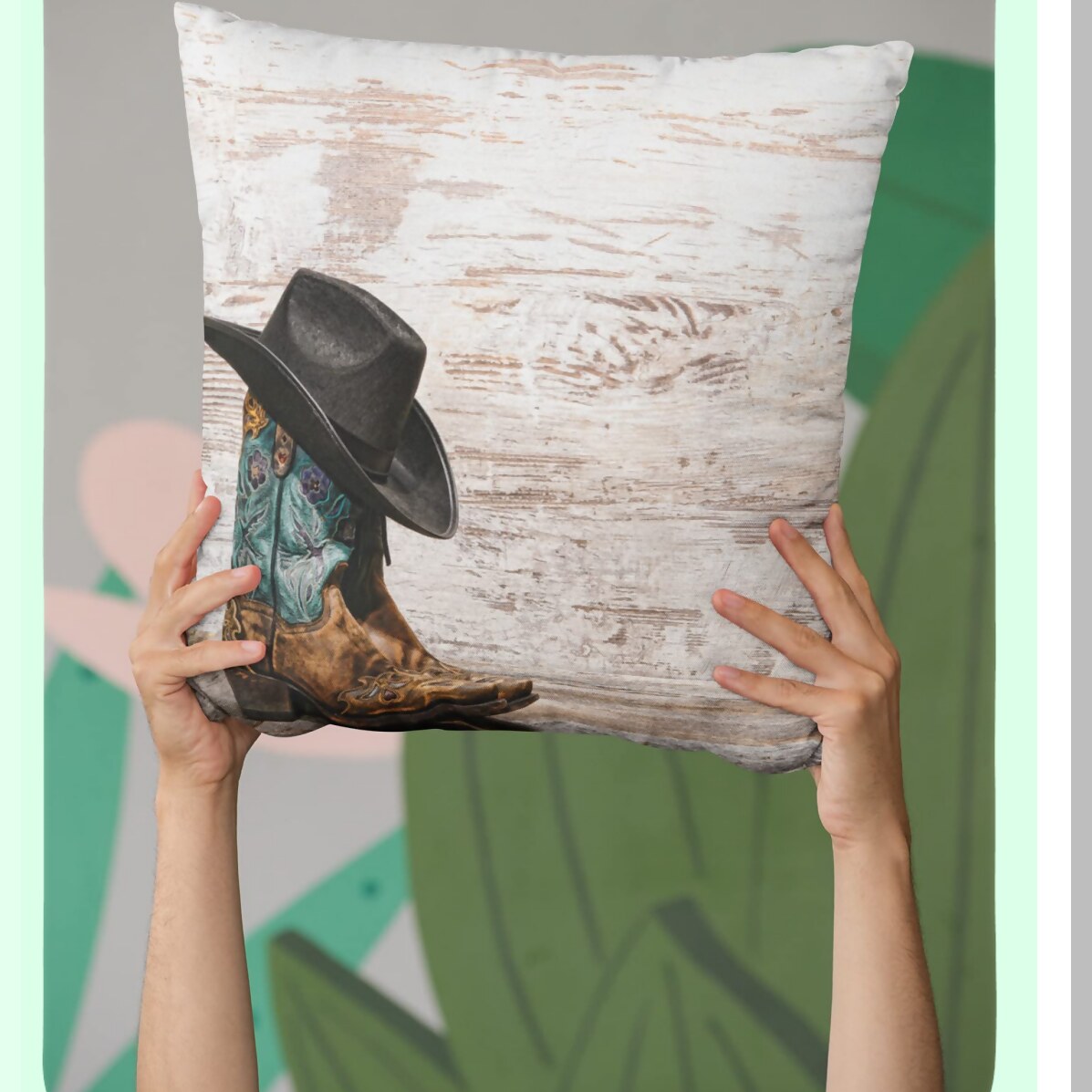 Rustic Western Cowboy Boots and Hat Decorative Pillow Covers - 18x18 Inch Square Cushion Case for Sofa, Couch, Bedroom, Patio - Standard Pillowcase